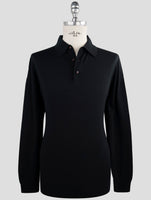 Kiton Black Wool Sweater Diamante blu Polo