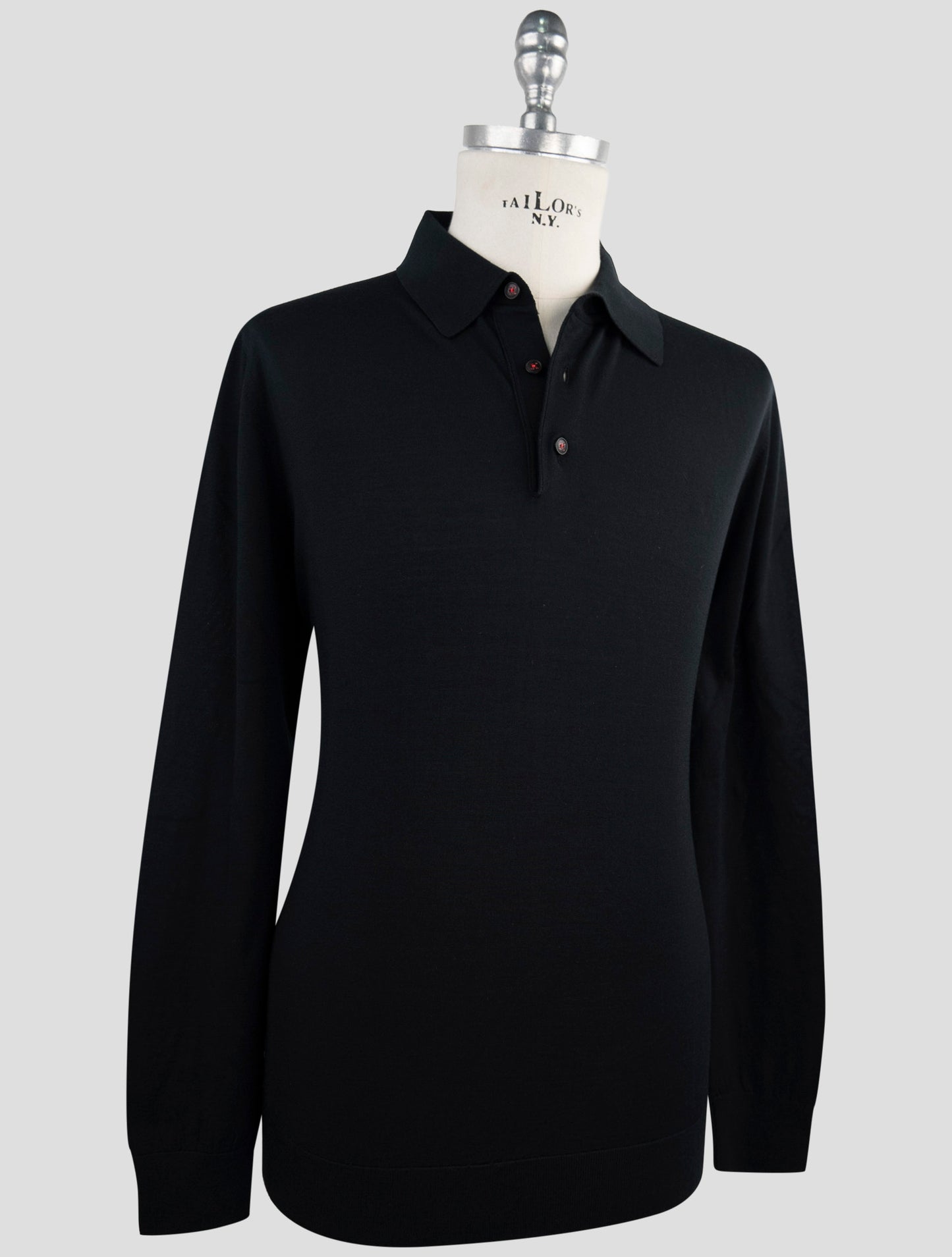 Kiton Black Wool Sweater Diamante blu Polo