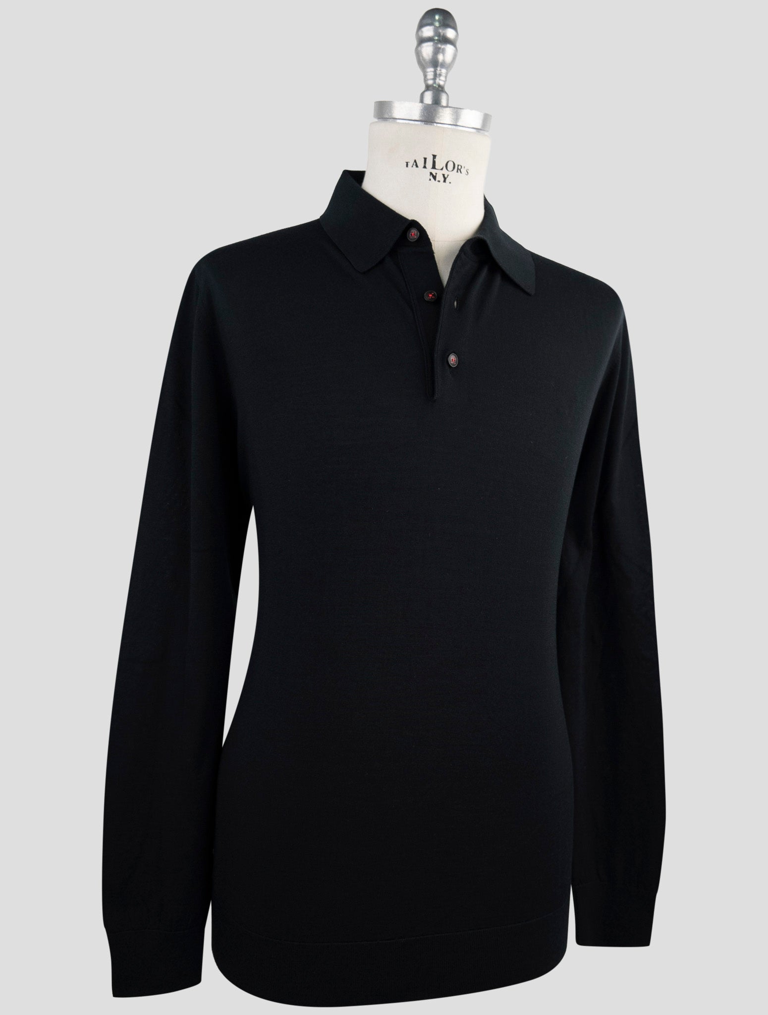 Kiton Black Wool Sweater Diamante blu Polo