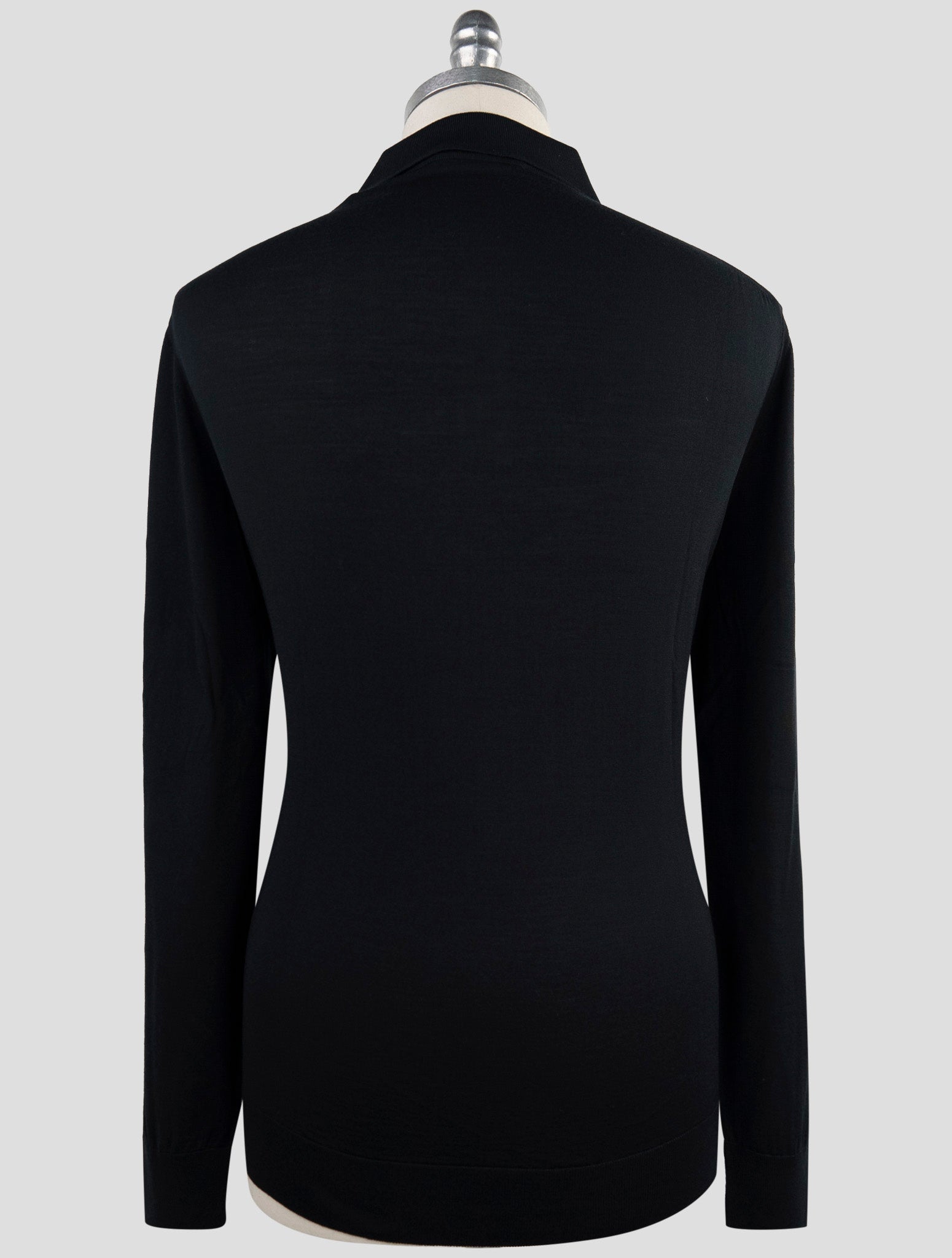 Kiton Black Wool Sweater Diamante blu Polo