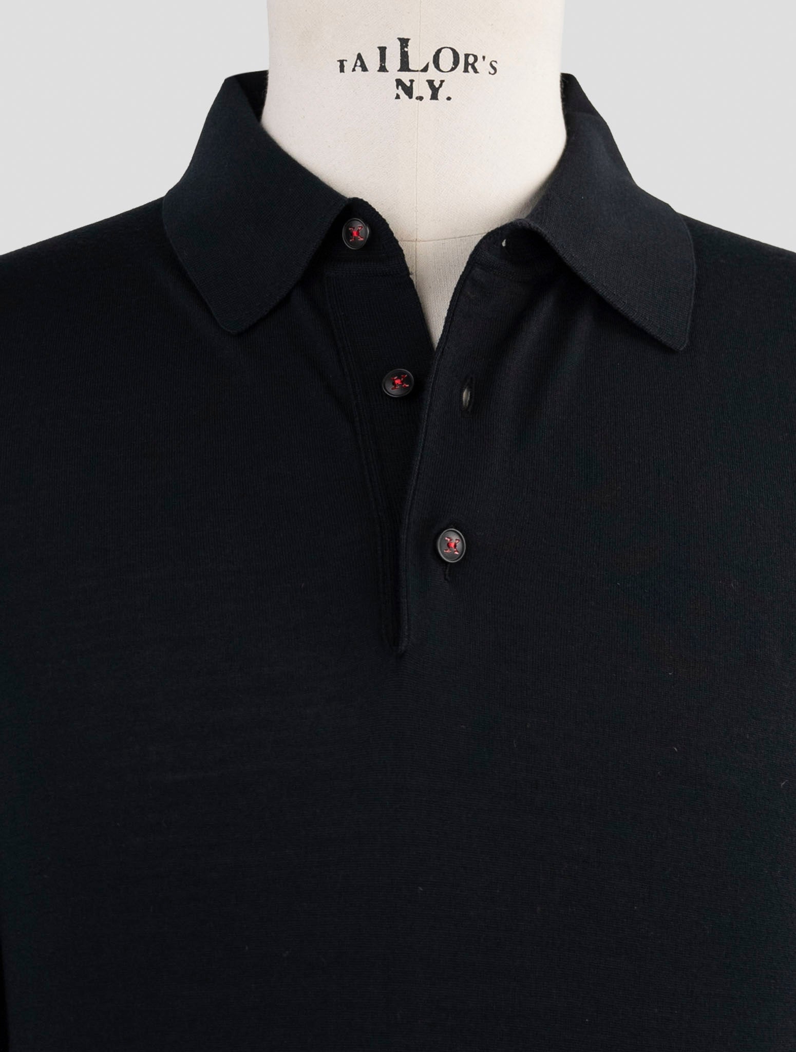 Kiton Black Wool Sweater Diamante blu Polo