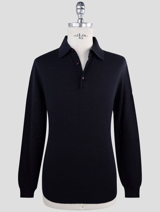 Kiton Dark Blue Wool Sweater Polo
