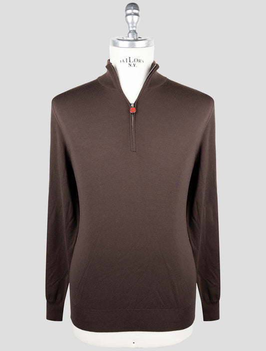 Kiton Brown Wool Sweater Half Zip