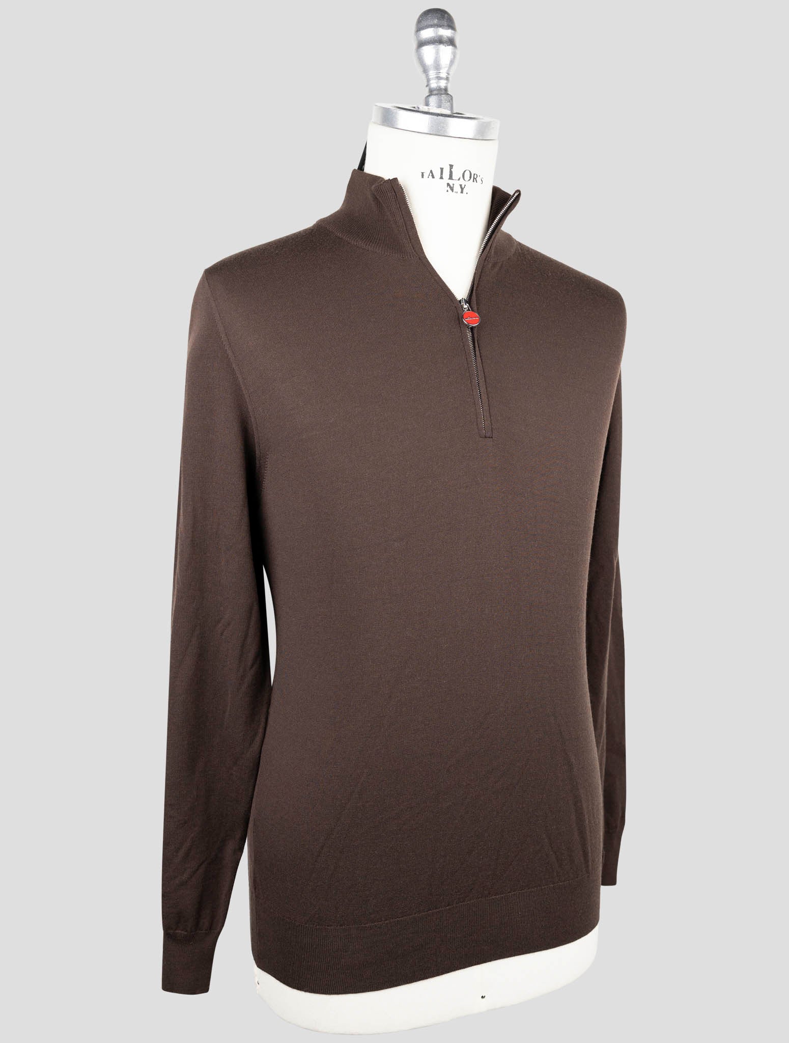 Kiton Brown Wool Sweater Half Zip