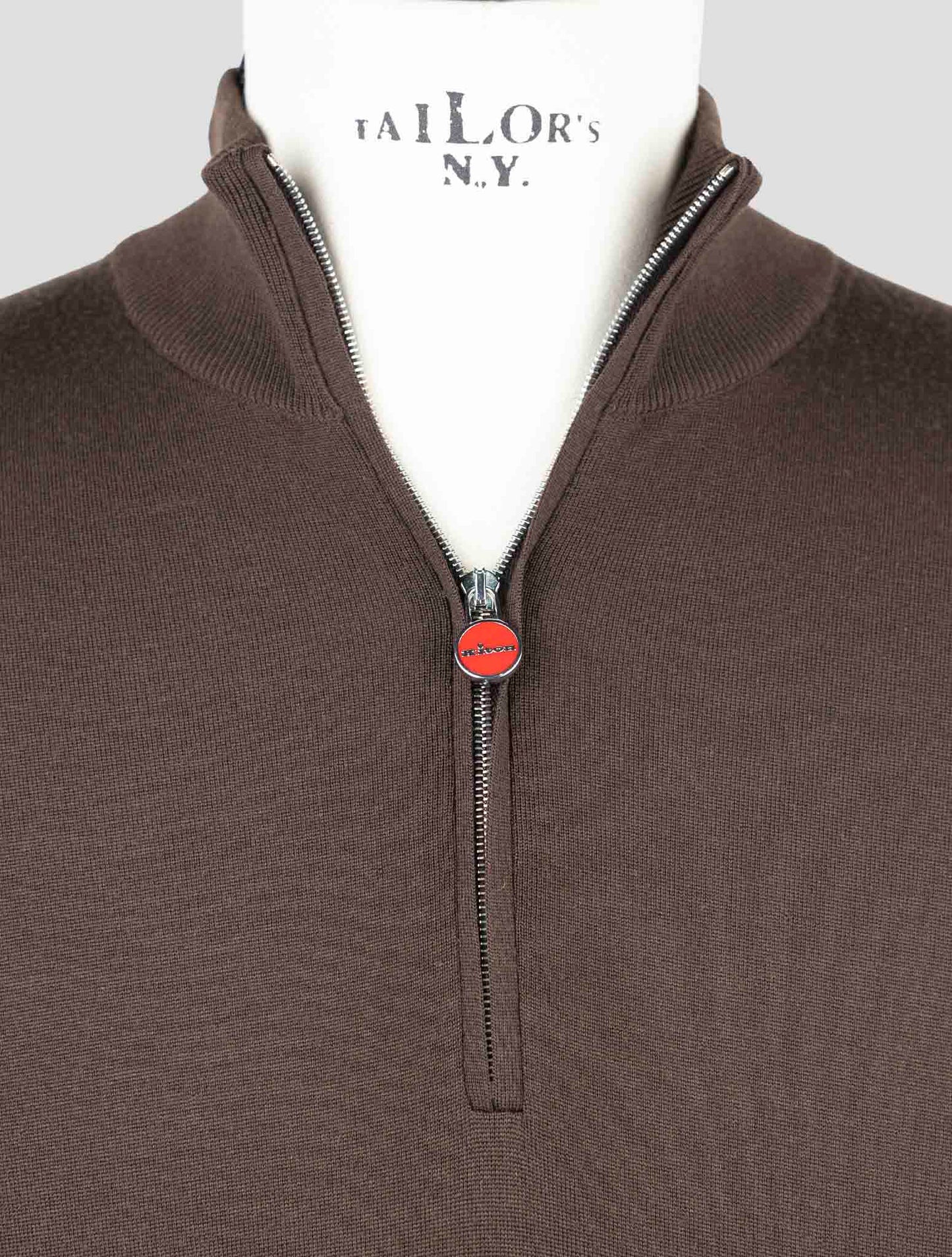 Kiton Brown Wool Sweater Half Zip