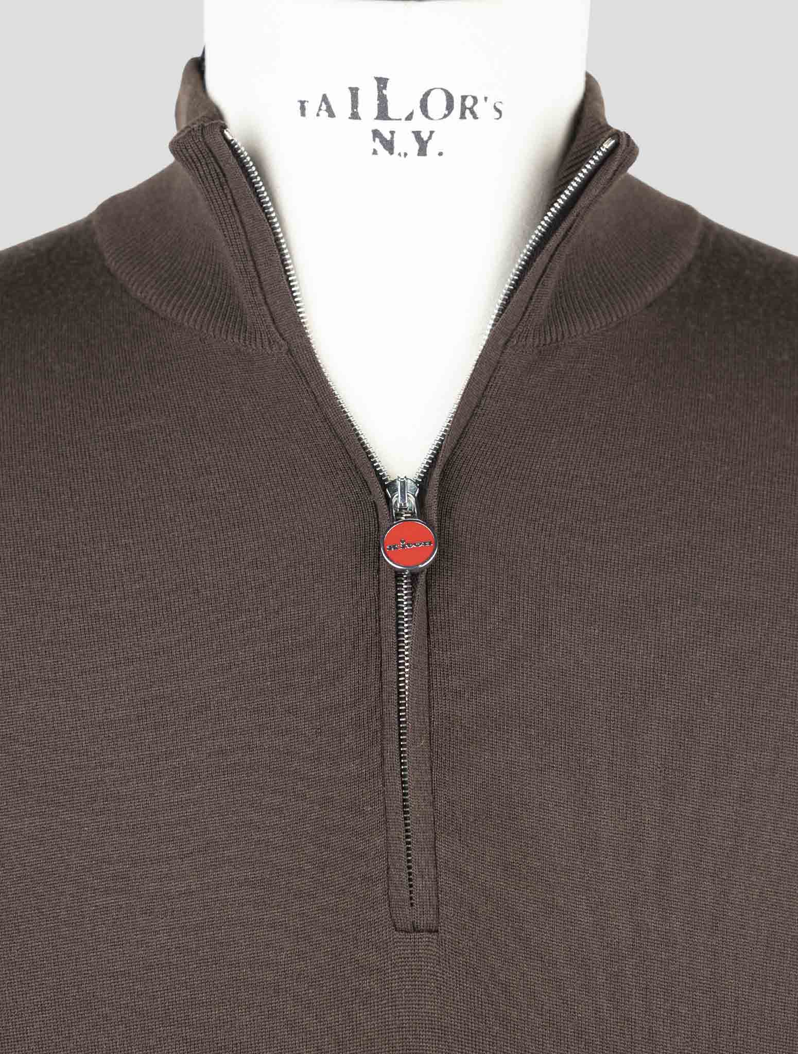 Kiton Brown Wool Sweater Half Zip