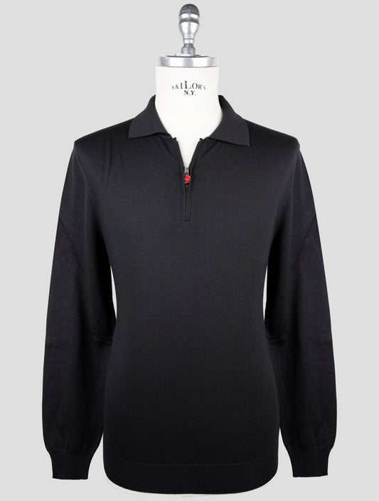 Kiton Black Wool Sweater Polo