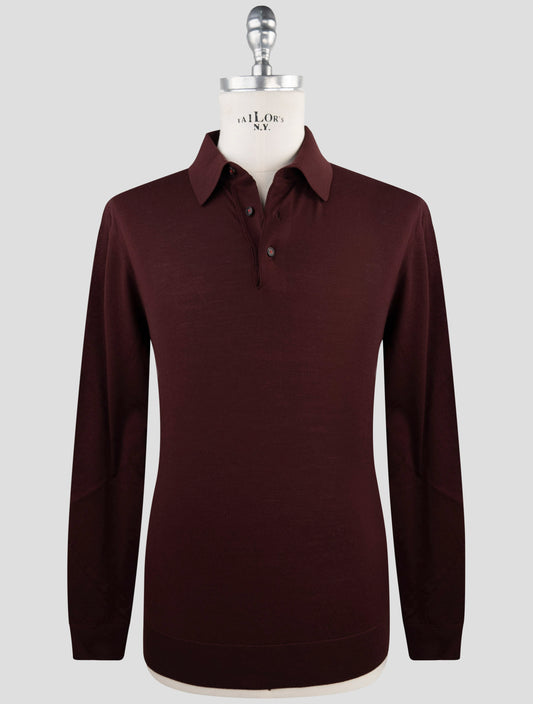 Kiton Burgundy Wool Diamante Blu Sweater Polo