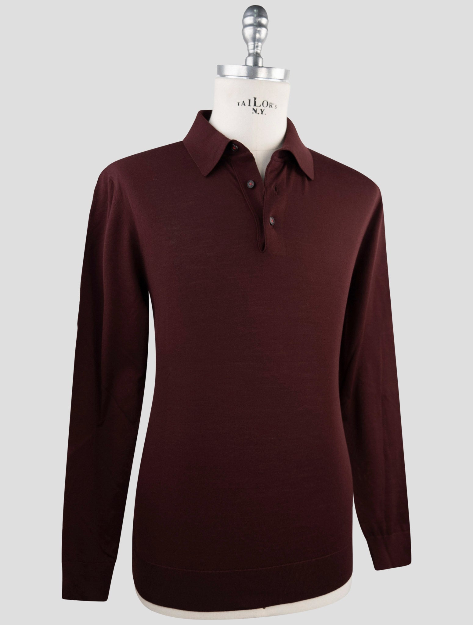 Kiton Burgundy Wool Diamante Blu Sweater Polo