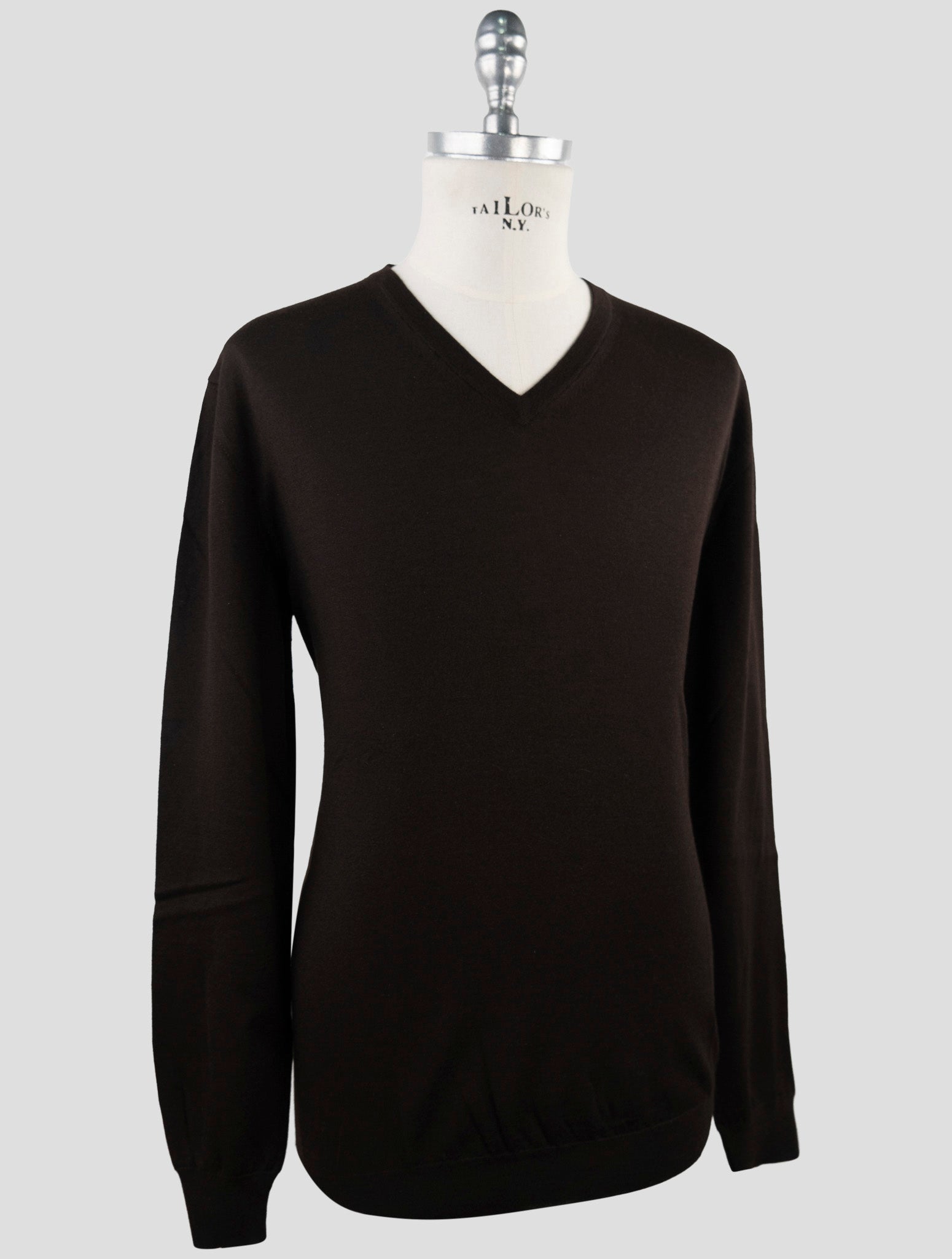 Kiton Brown Cashmere Silk Sweater V-Neck