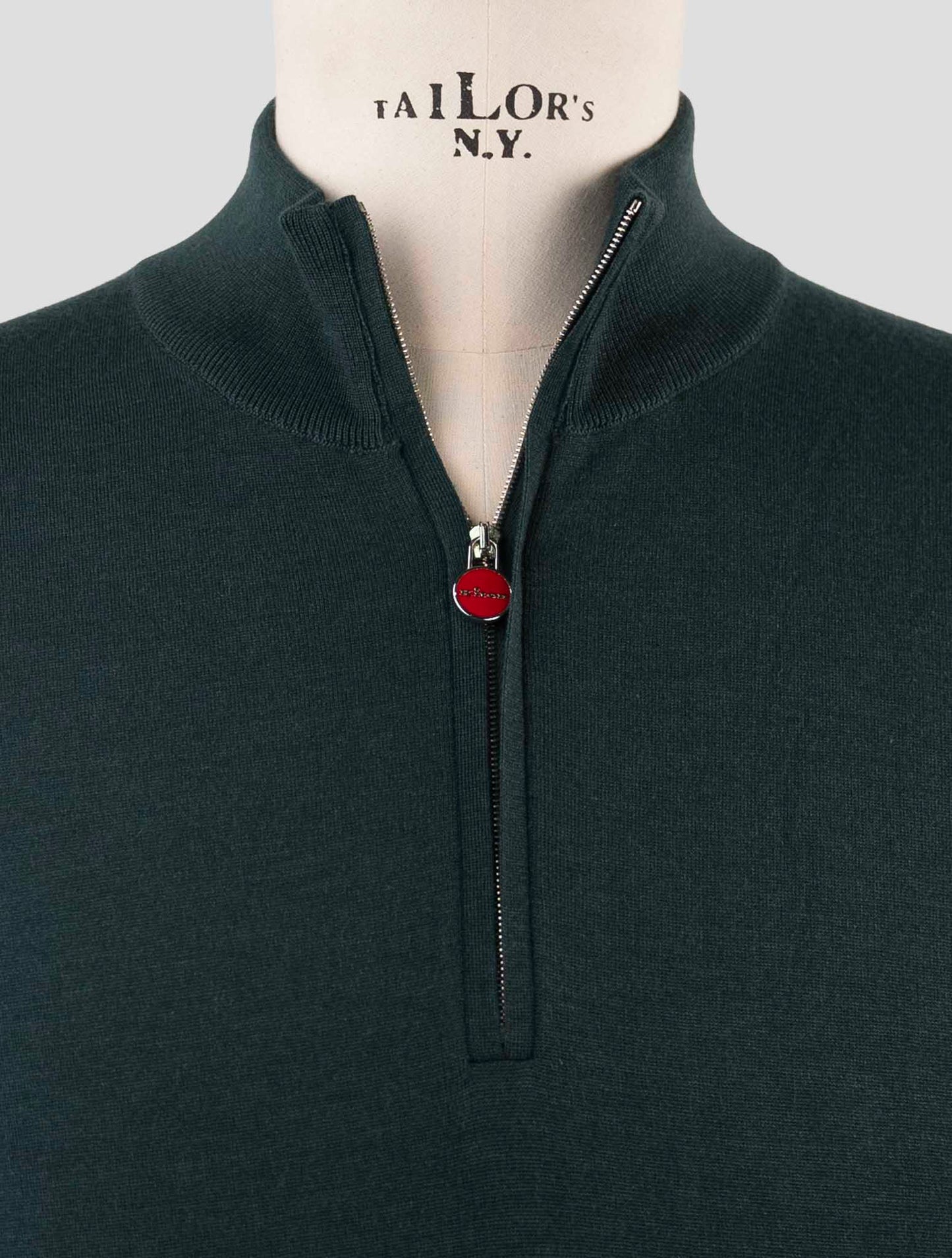 Kiton Green Cashmere Silk Sweater Half Zip