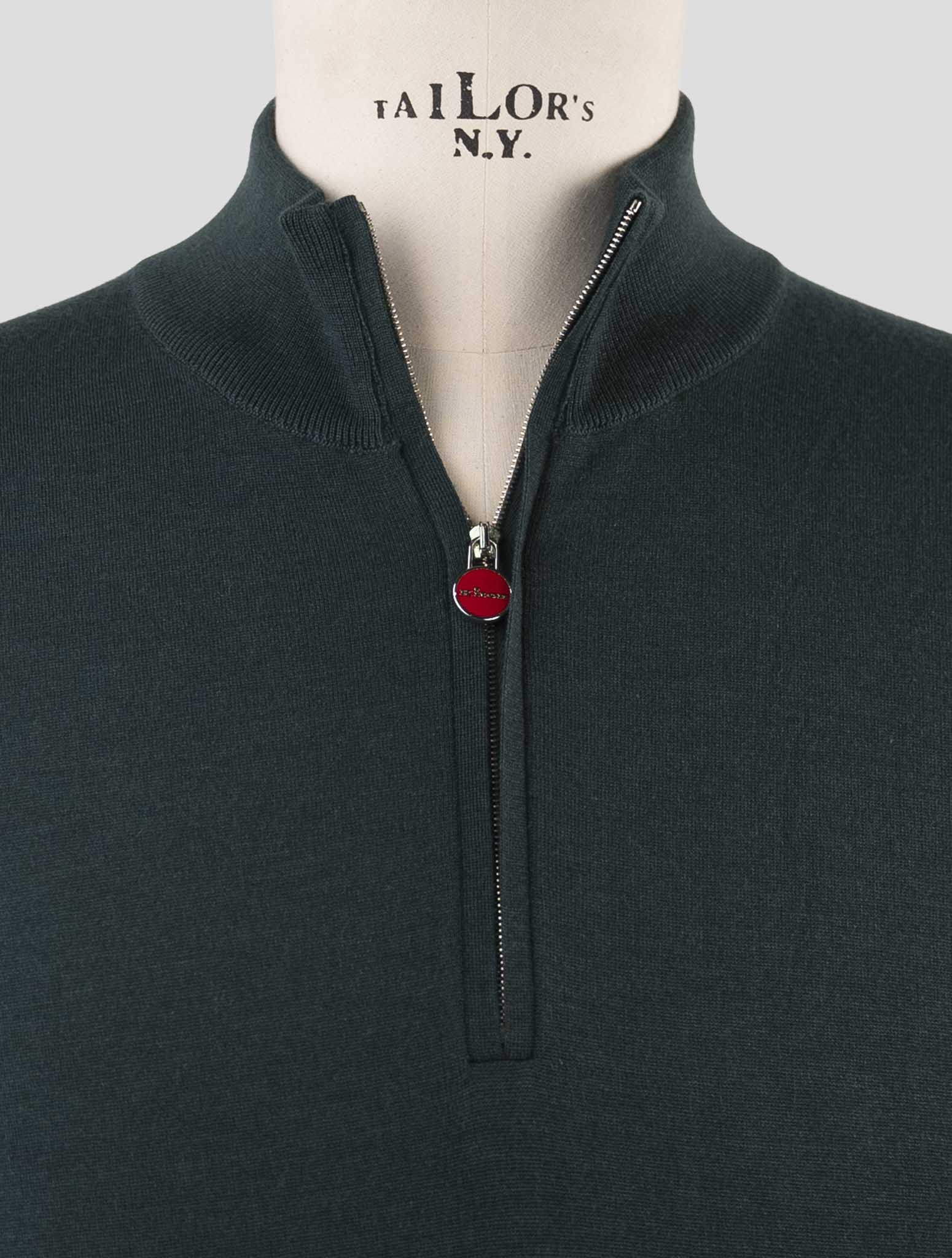 Kiton Green Cashmere Silk Sweater Half Zip