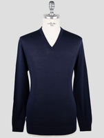 Kiton Blue Wool 14 Micron Sweater V-Neck