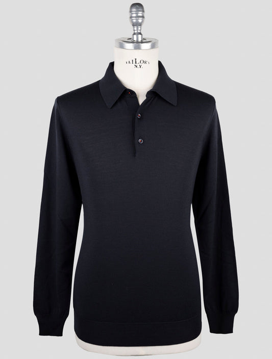 Kiton Dark Blue Wool Sweater Polo