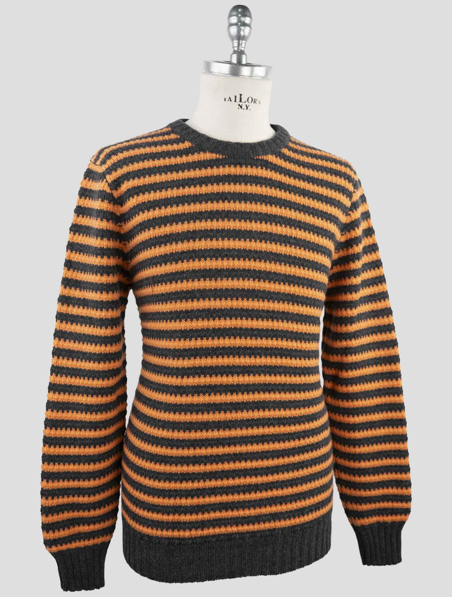 Kiton Orange Gray Cashmere Sweater Crewneck