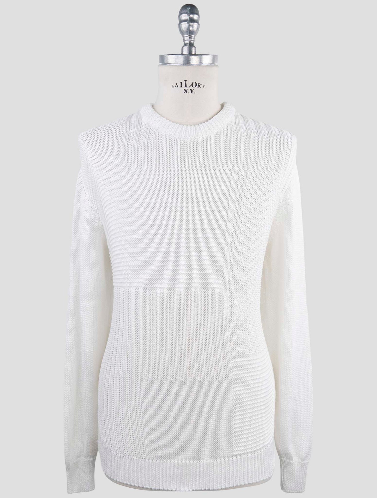 Kiton White Cotton Sweater Crewneck