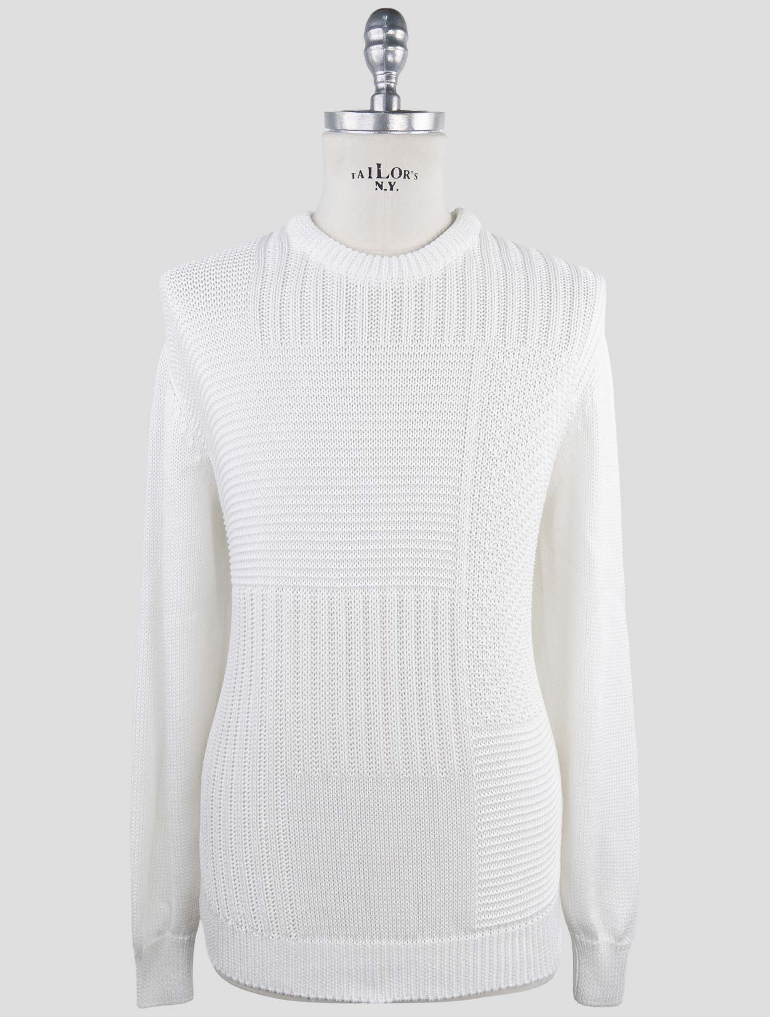 Kiton White Cotton Sweater Crewneck