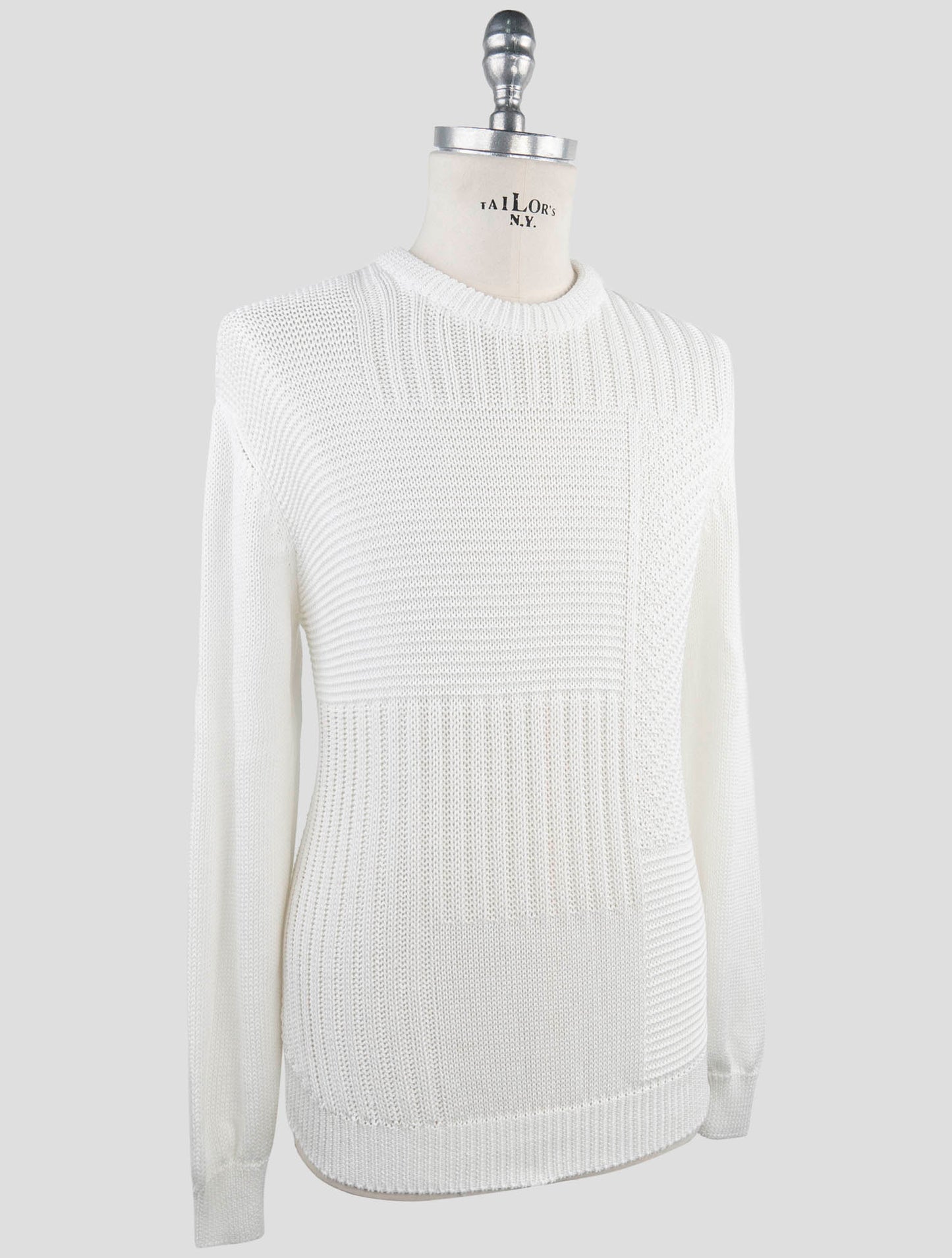 Kiton White Cotton Sweater Crewneck