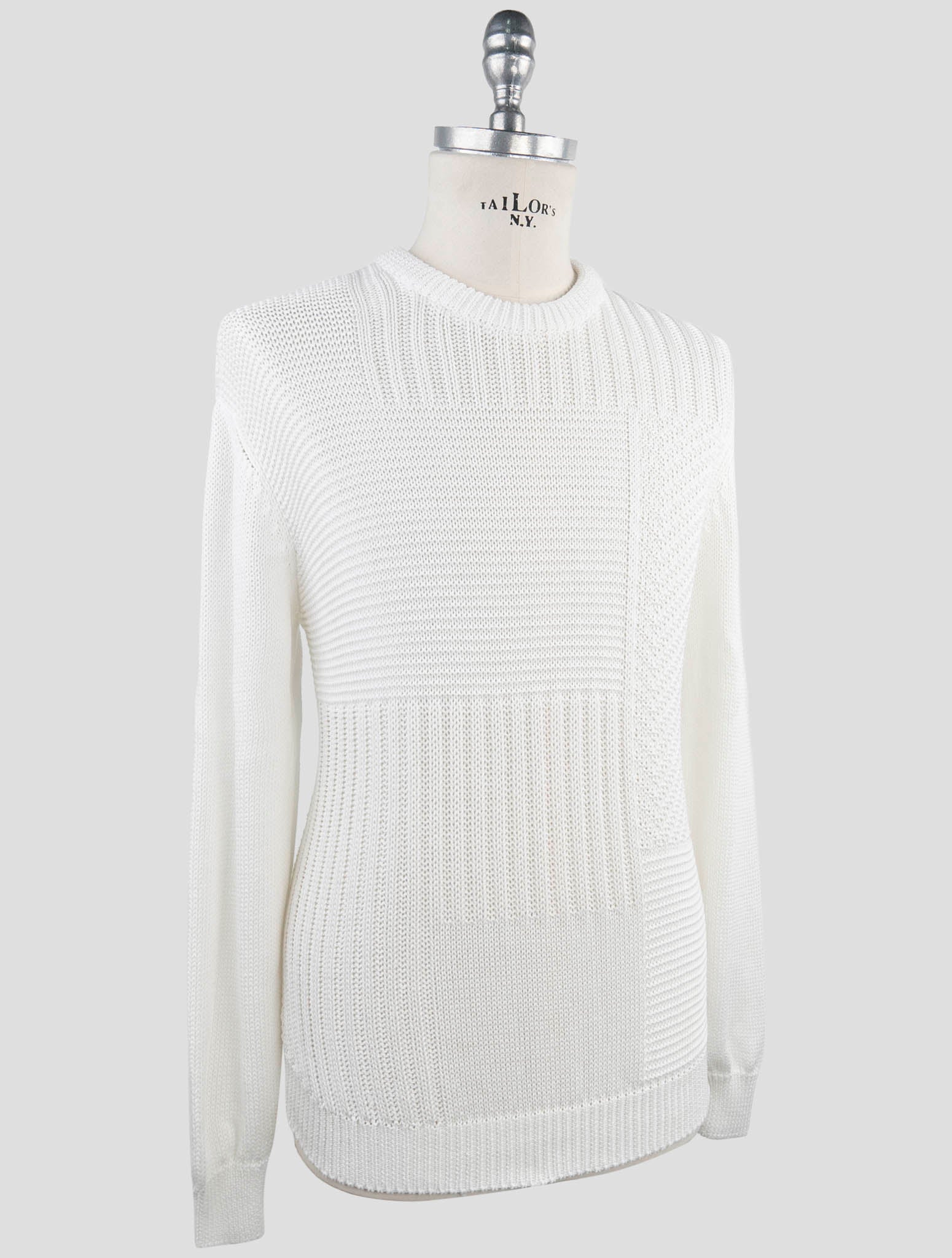 Kiton White Cotton Sweater Crewneck