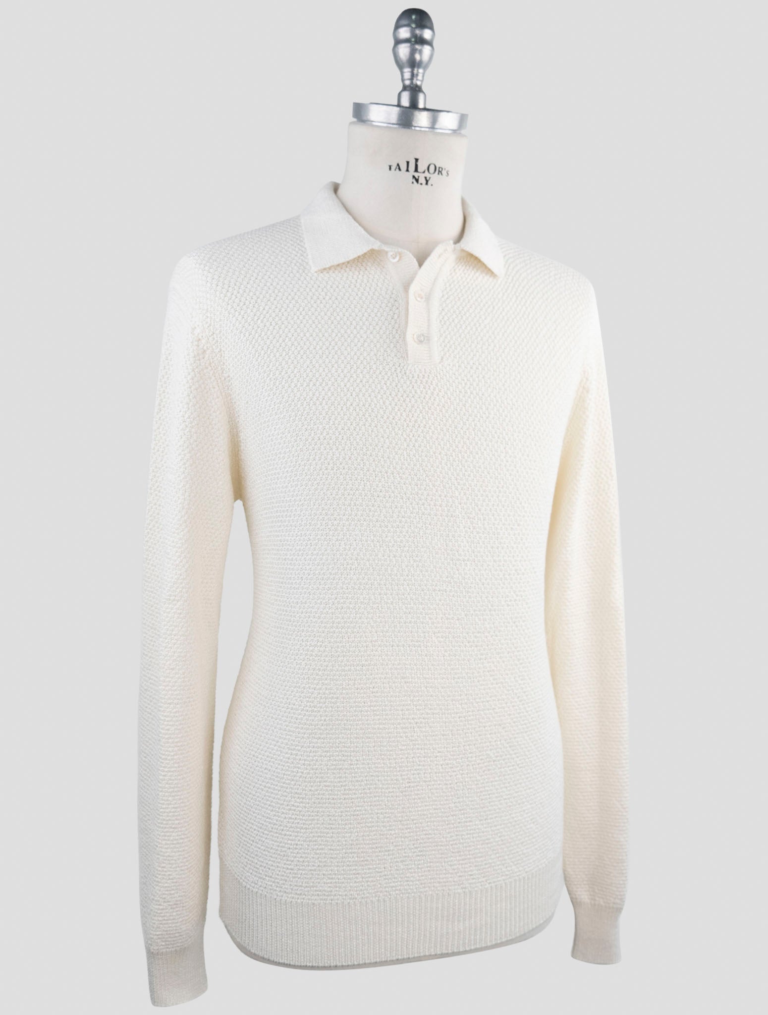 Kiton White Cotton Silk Sweater Polo