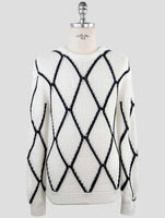 Kiton White Black Cotton Sweater Crewneck