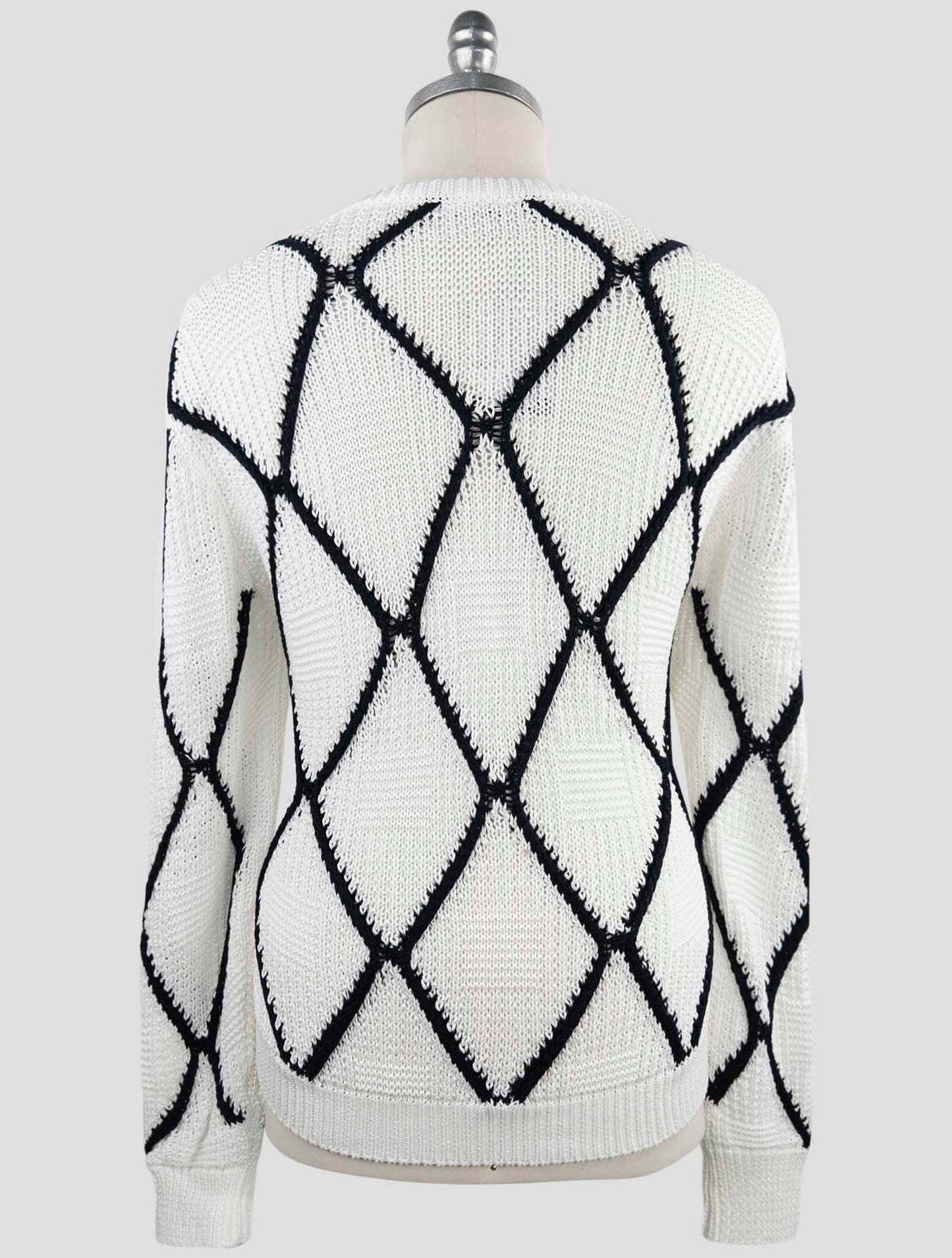 Kiton White Black Cotton Sweater Crewneck