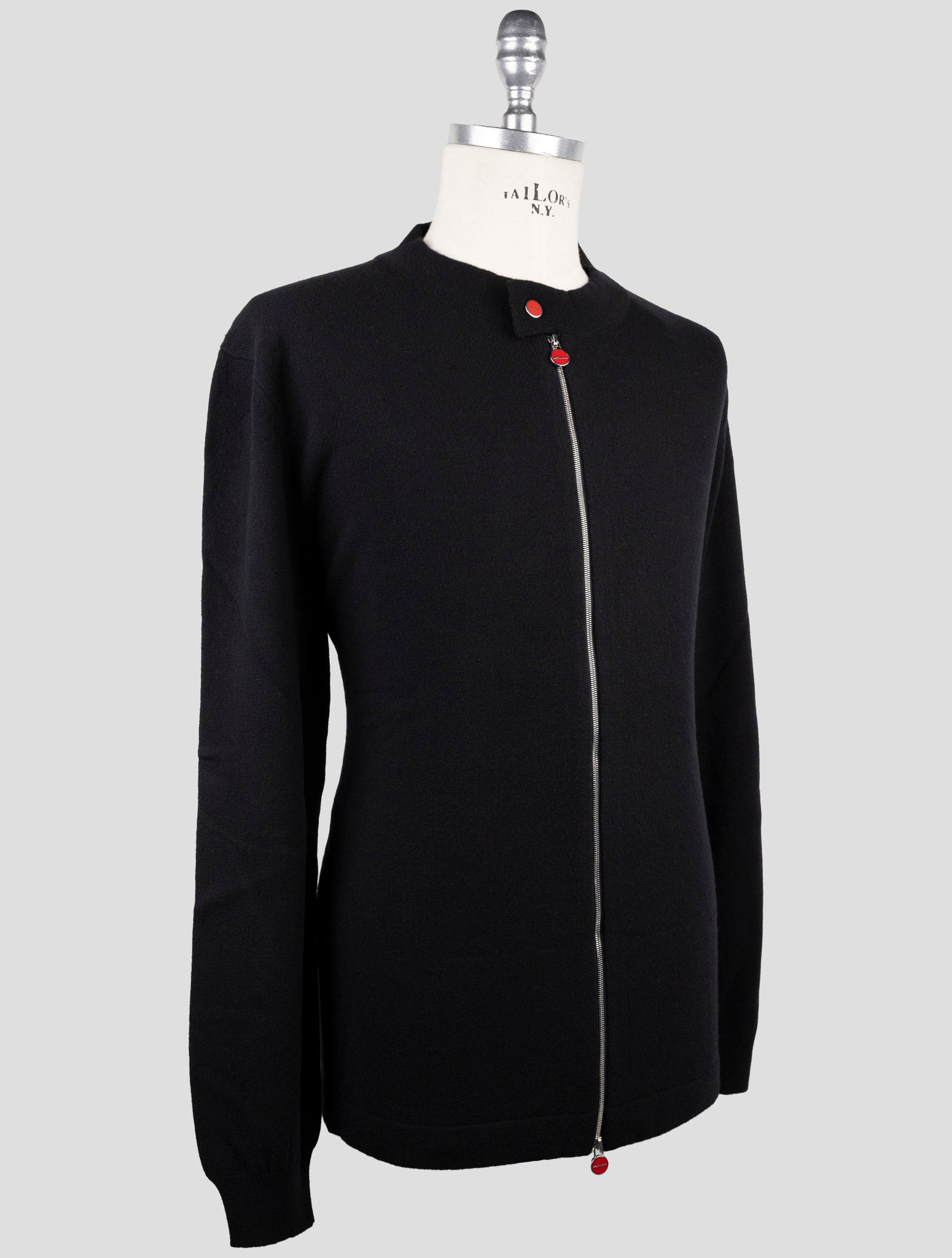 Kiton Black Wool Sweater Full Zip