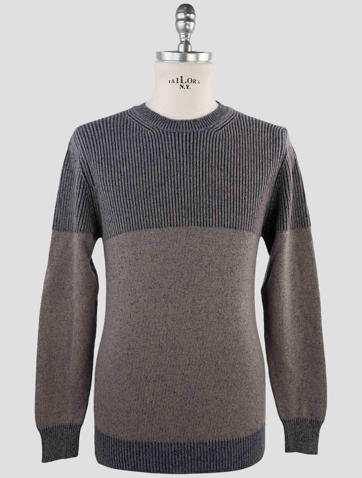 Kiton Beige Blue Cashmere Sweater Crewneck