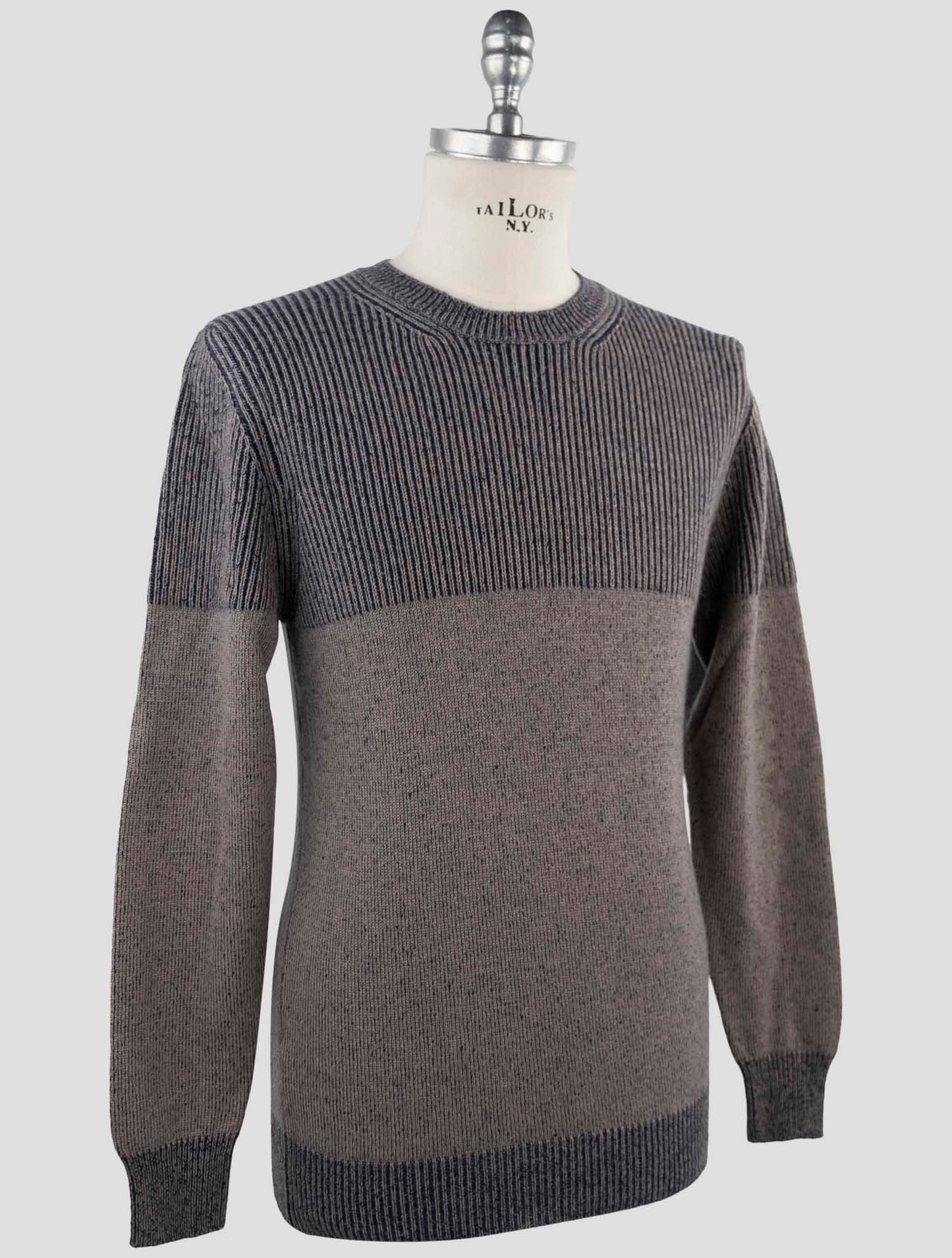 Kiton Beige Blue Cashmere Sweater Crewneck