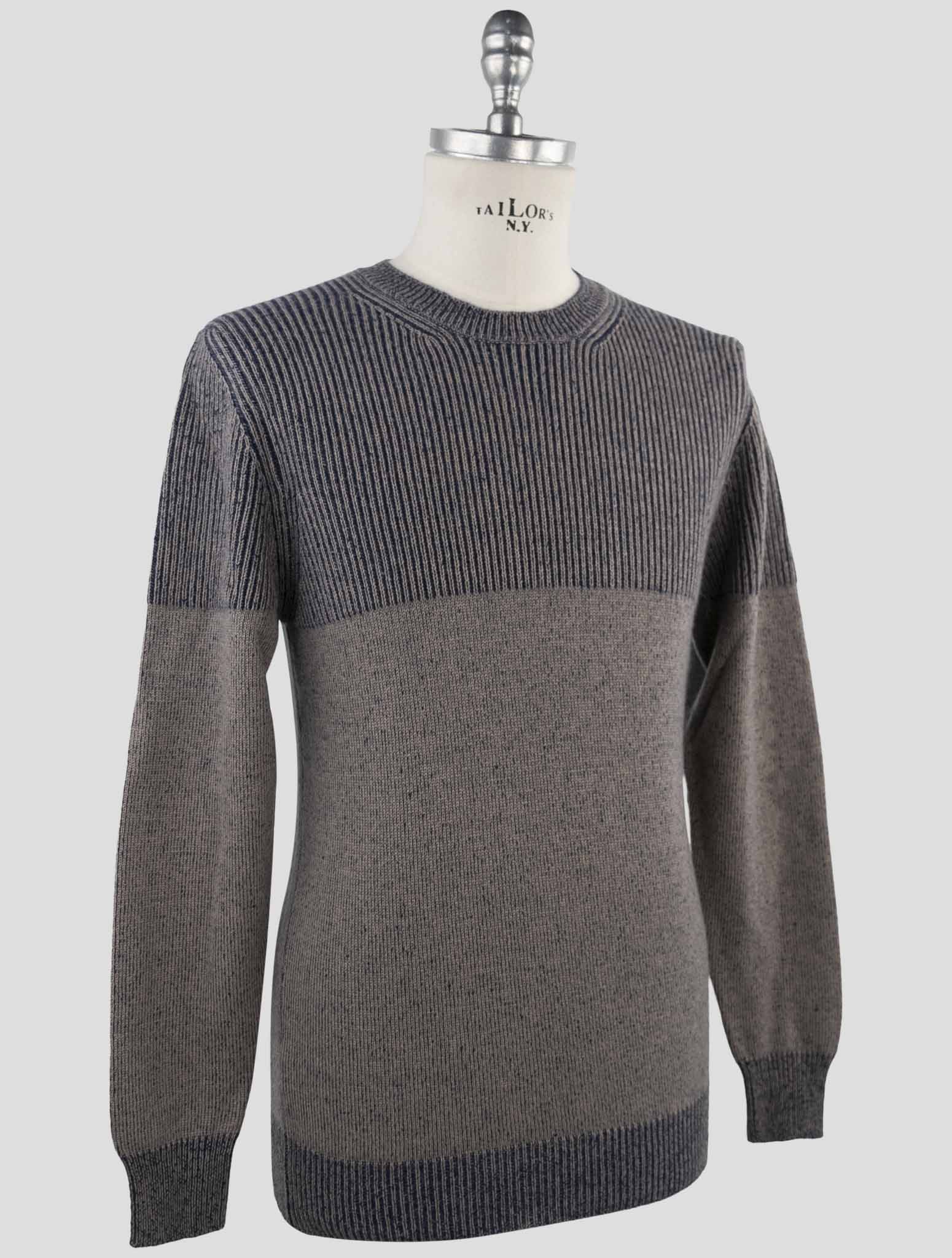 Kiton Beige Blue Cashmere Sweater Crewneck