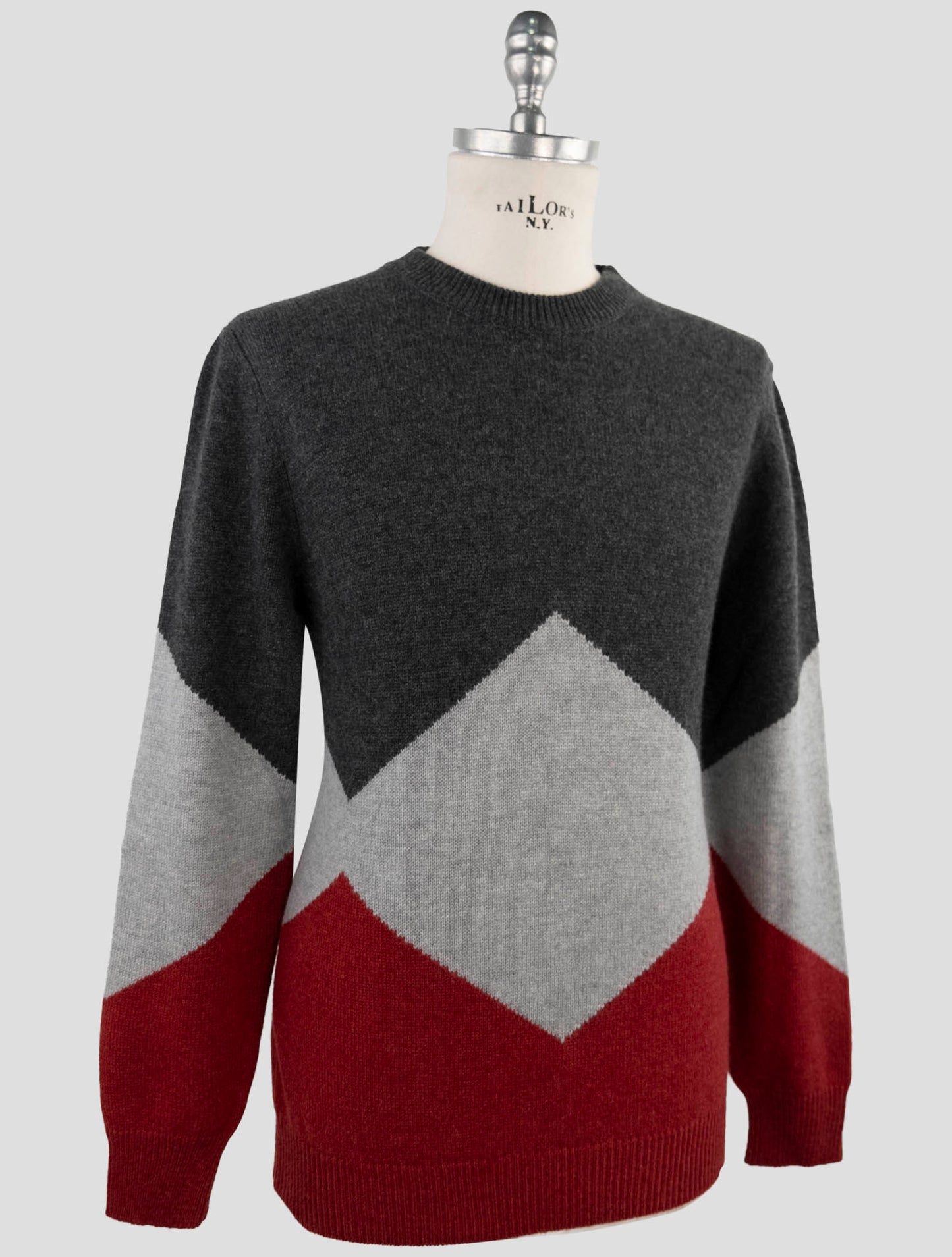 Kiton Dark Gray Red Cashmere Sweater Crewneck
