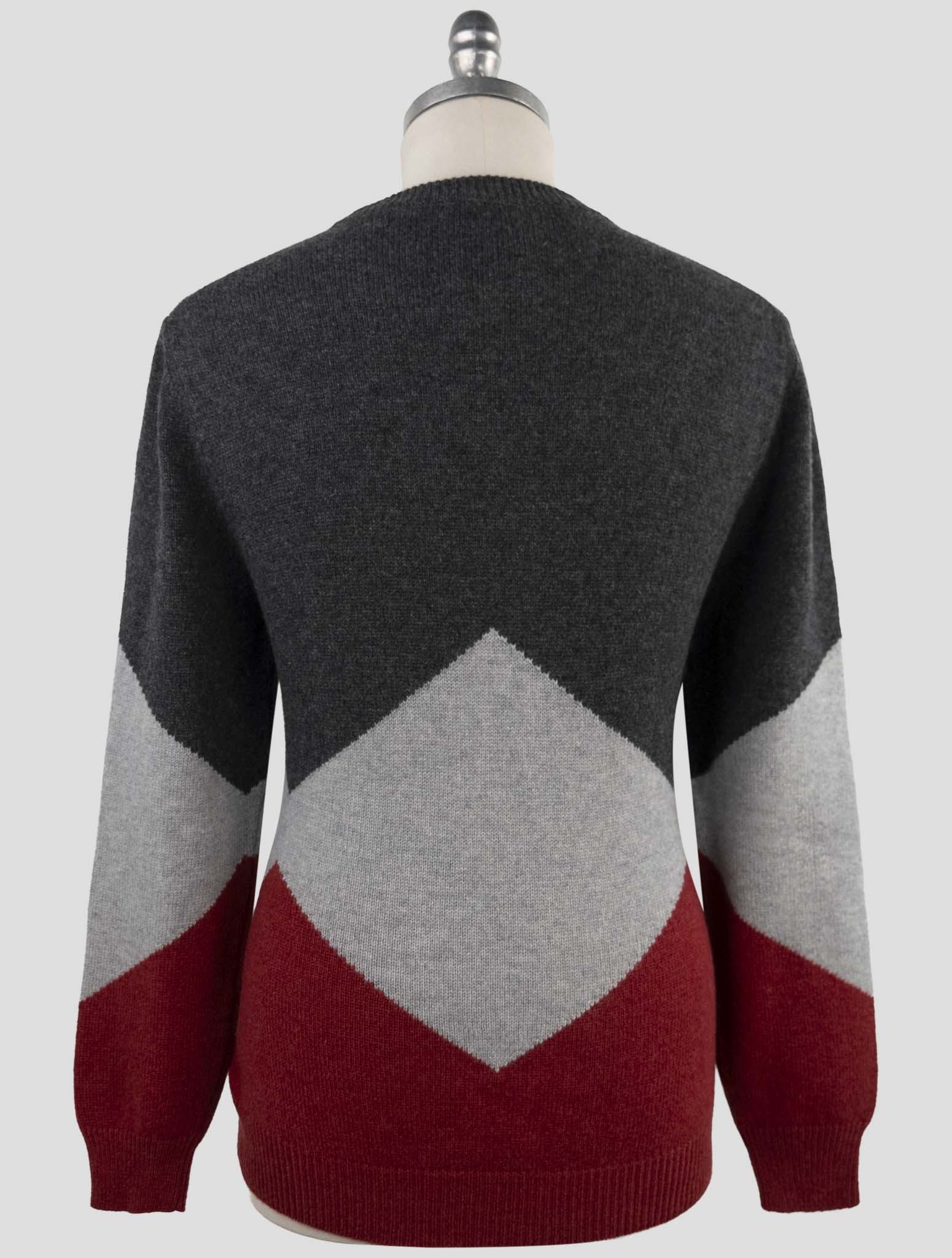 Kiton Dark Gray Red Cashmere Sweater Crewneck