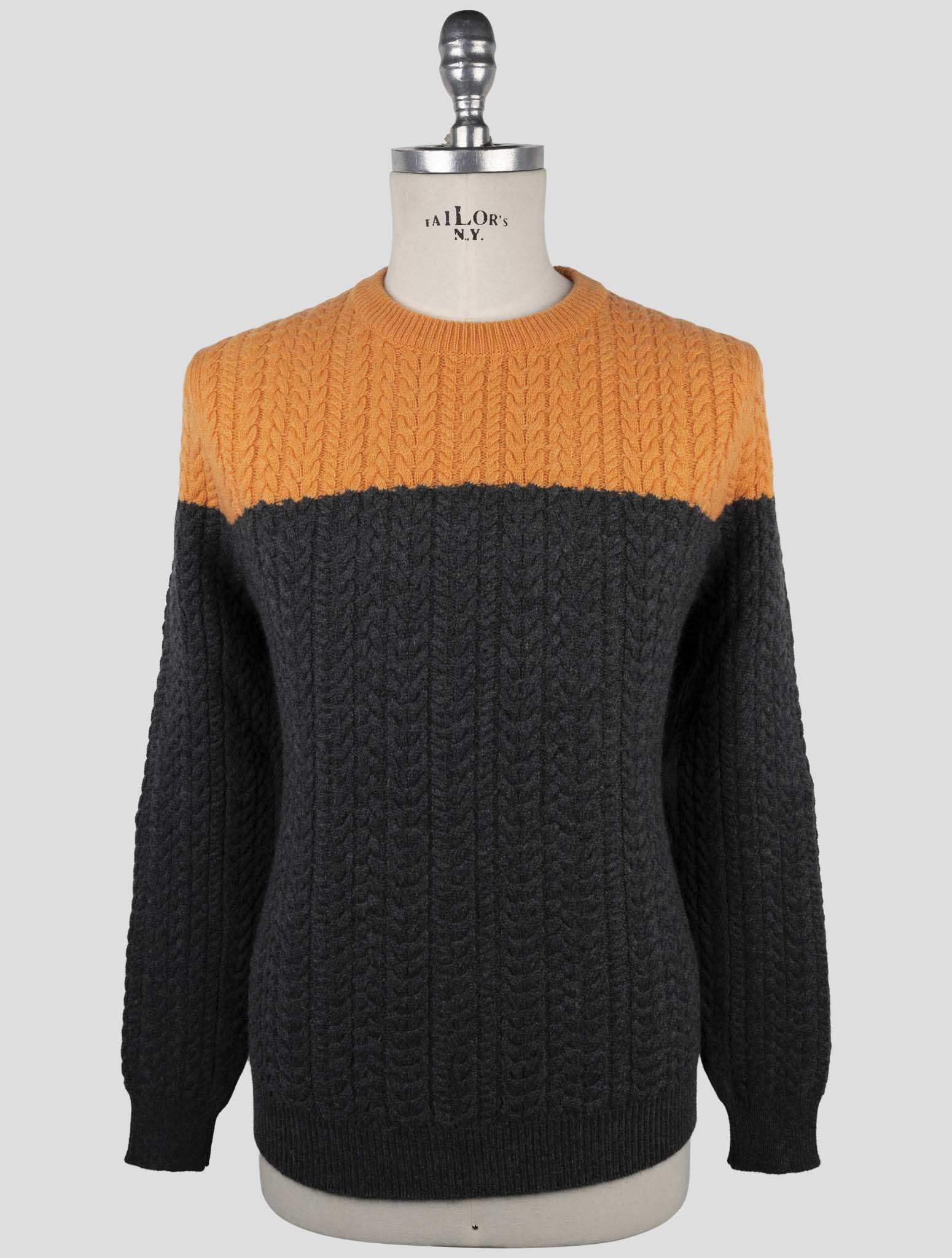 Kiton Orange Gray Cashmere Sweater Crewneck