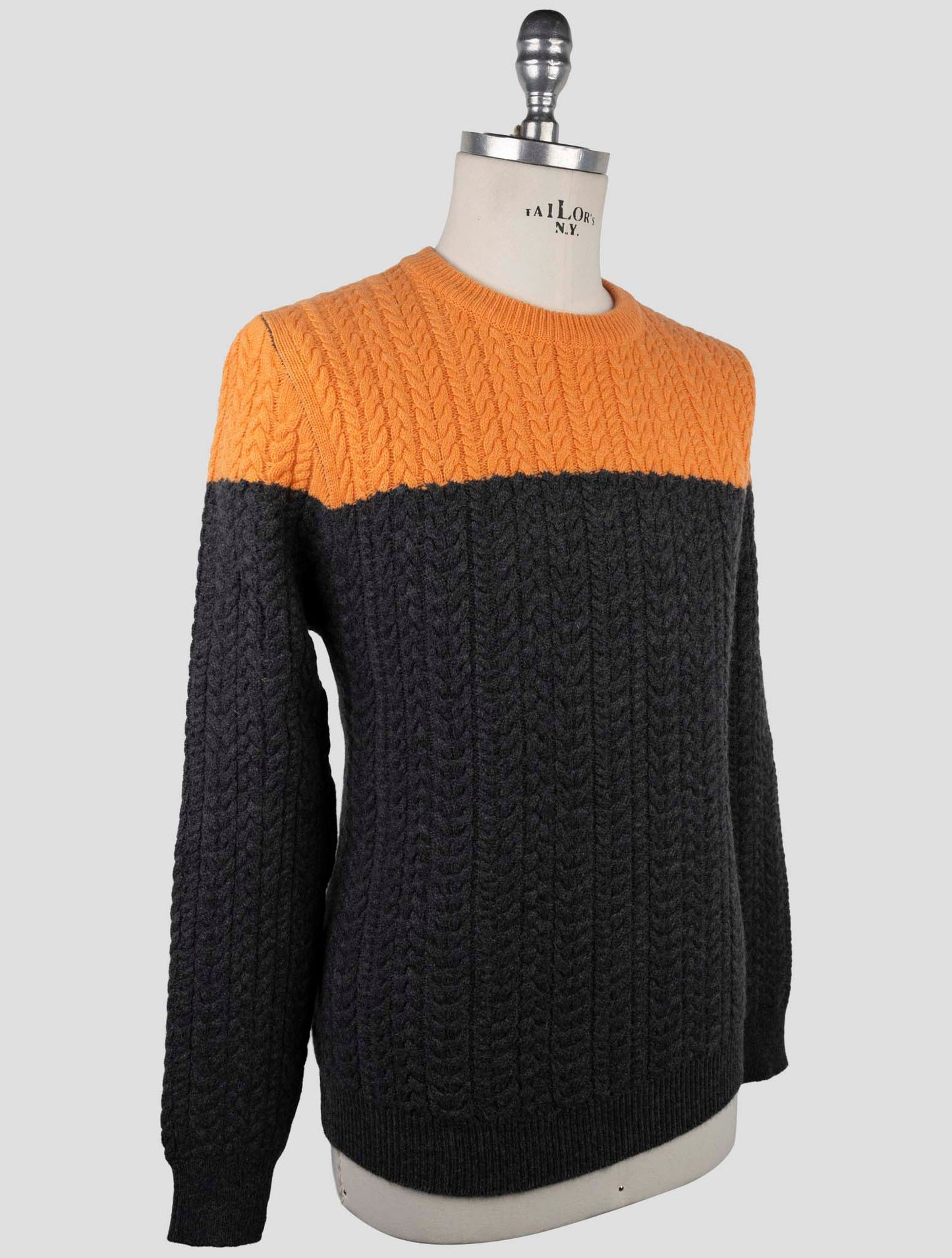 Kiton Orange Gray Cashmere Sweater Crewneck
