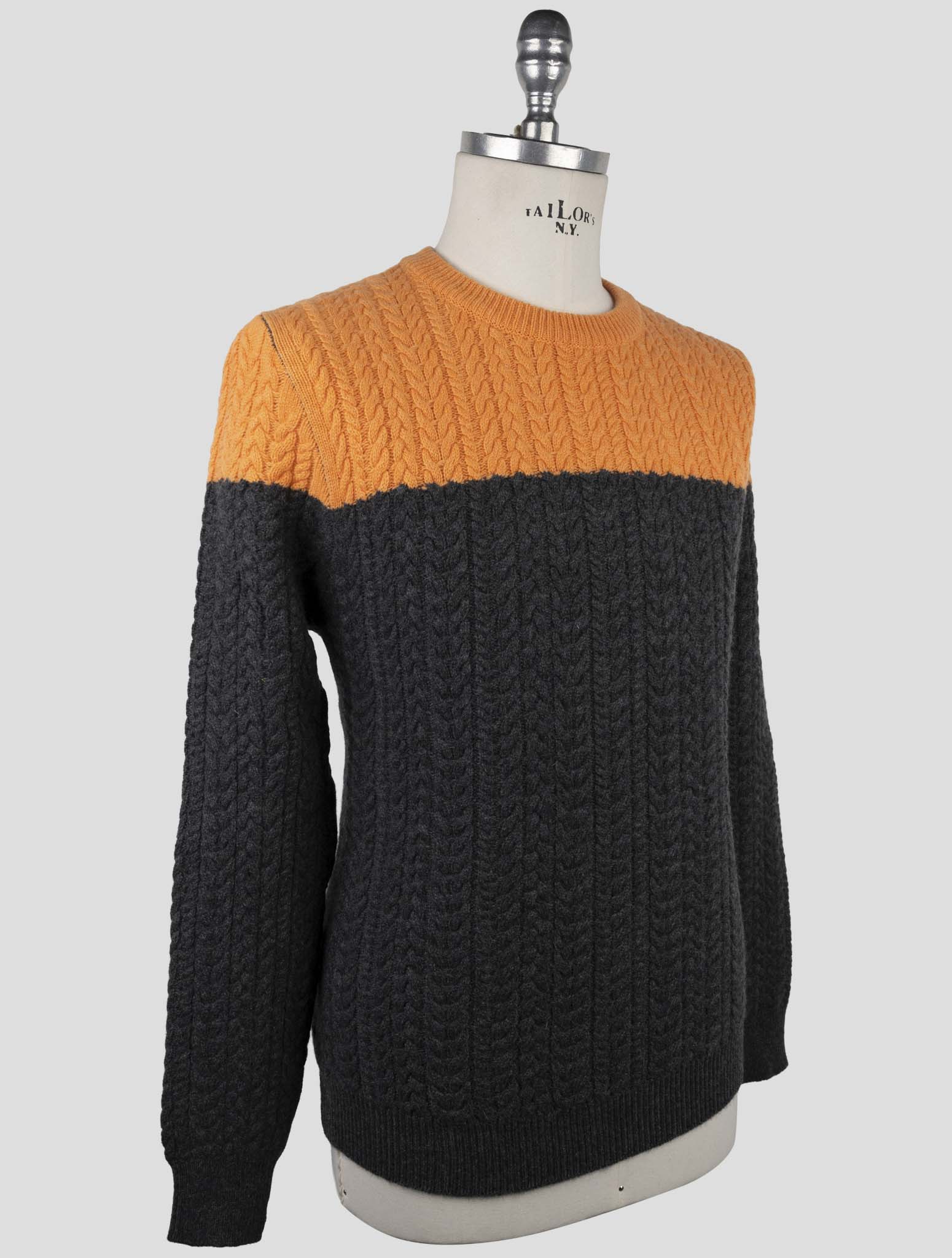 Kiton Orange Gray Cashmere Sweater Crewneck