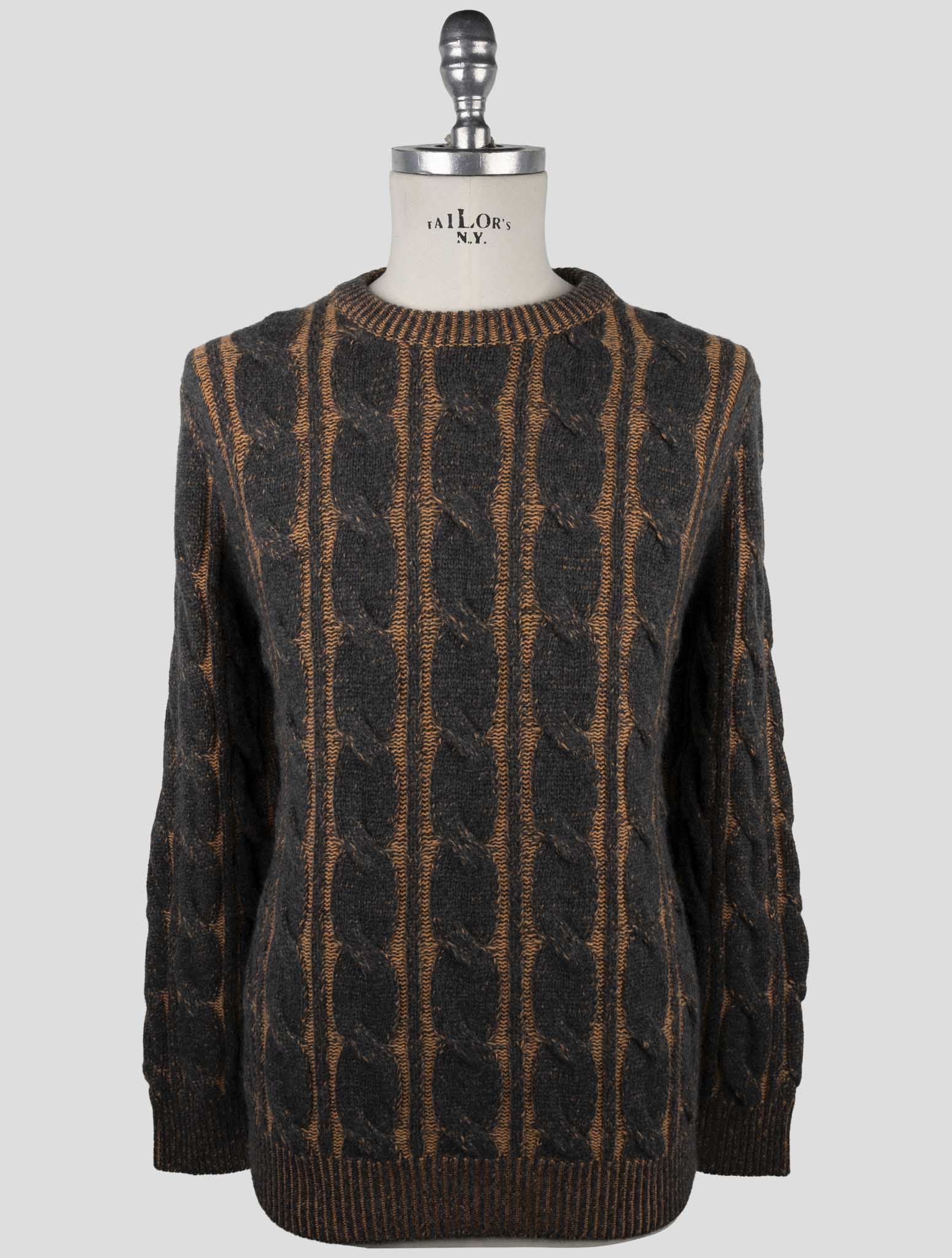 Kiton Orange Gray Cashmere Sweater Crewneck