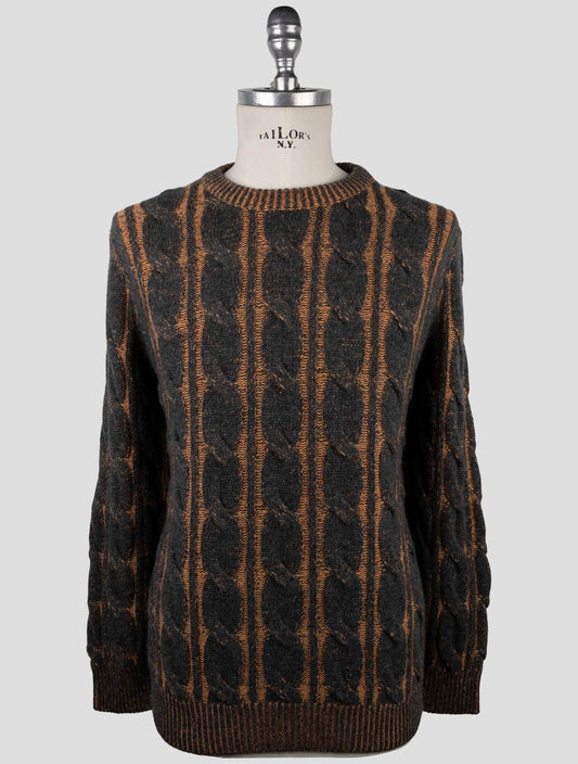 Kiton Orange Gray Cashmere Sweater Crewneck
