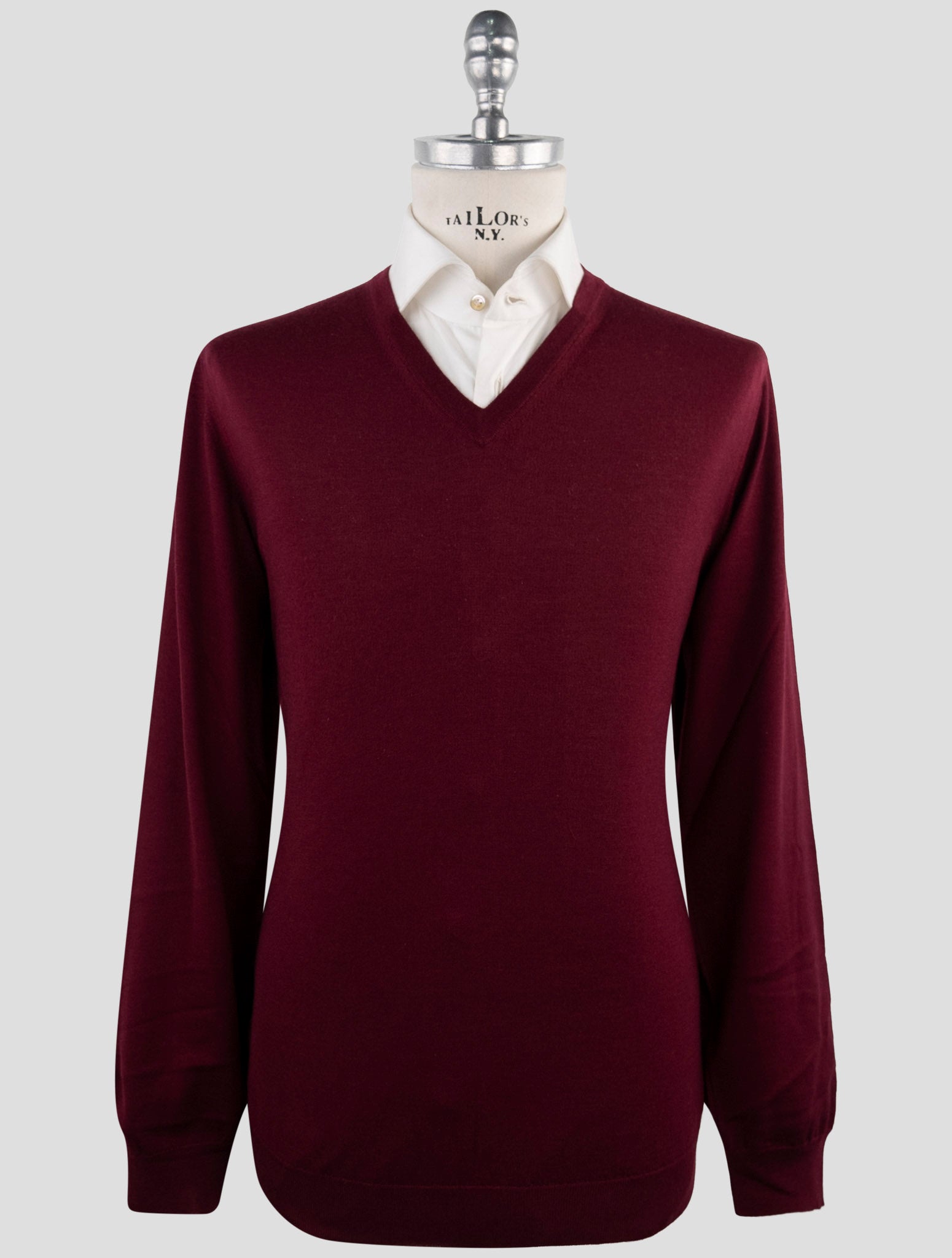 Kiton Burgundy Cashmere Silk Sweater V-Neck