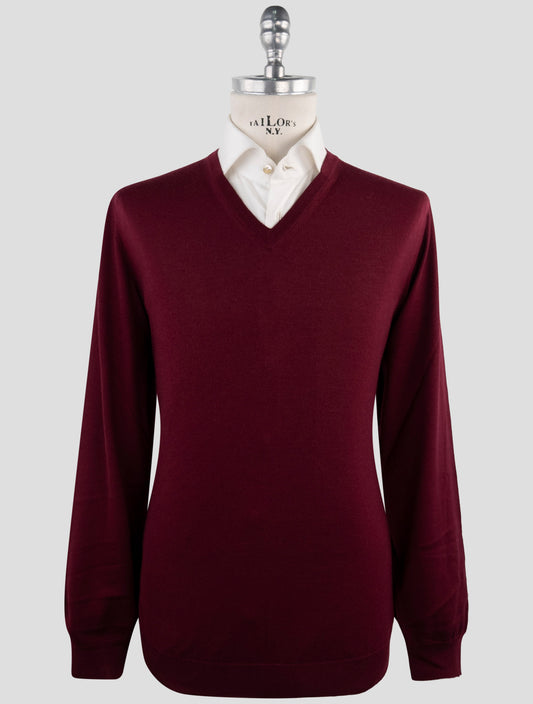 Kiton Burgundy Cashmere Silk Sweater V-Neck