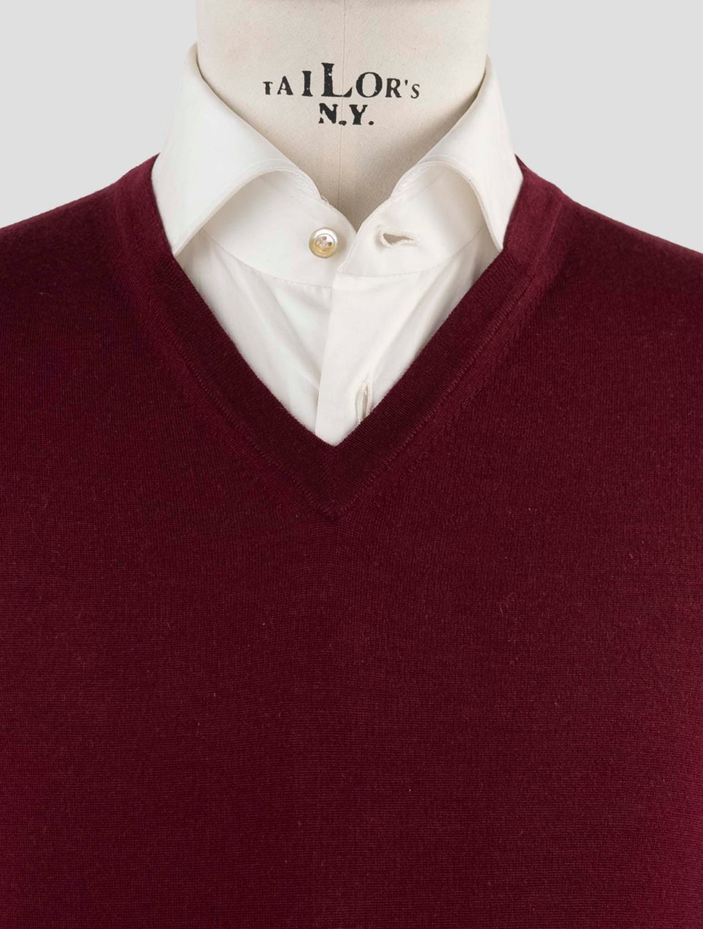 Kiton Burgundy Cashmere Silk Sweater V-Neck