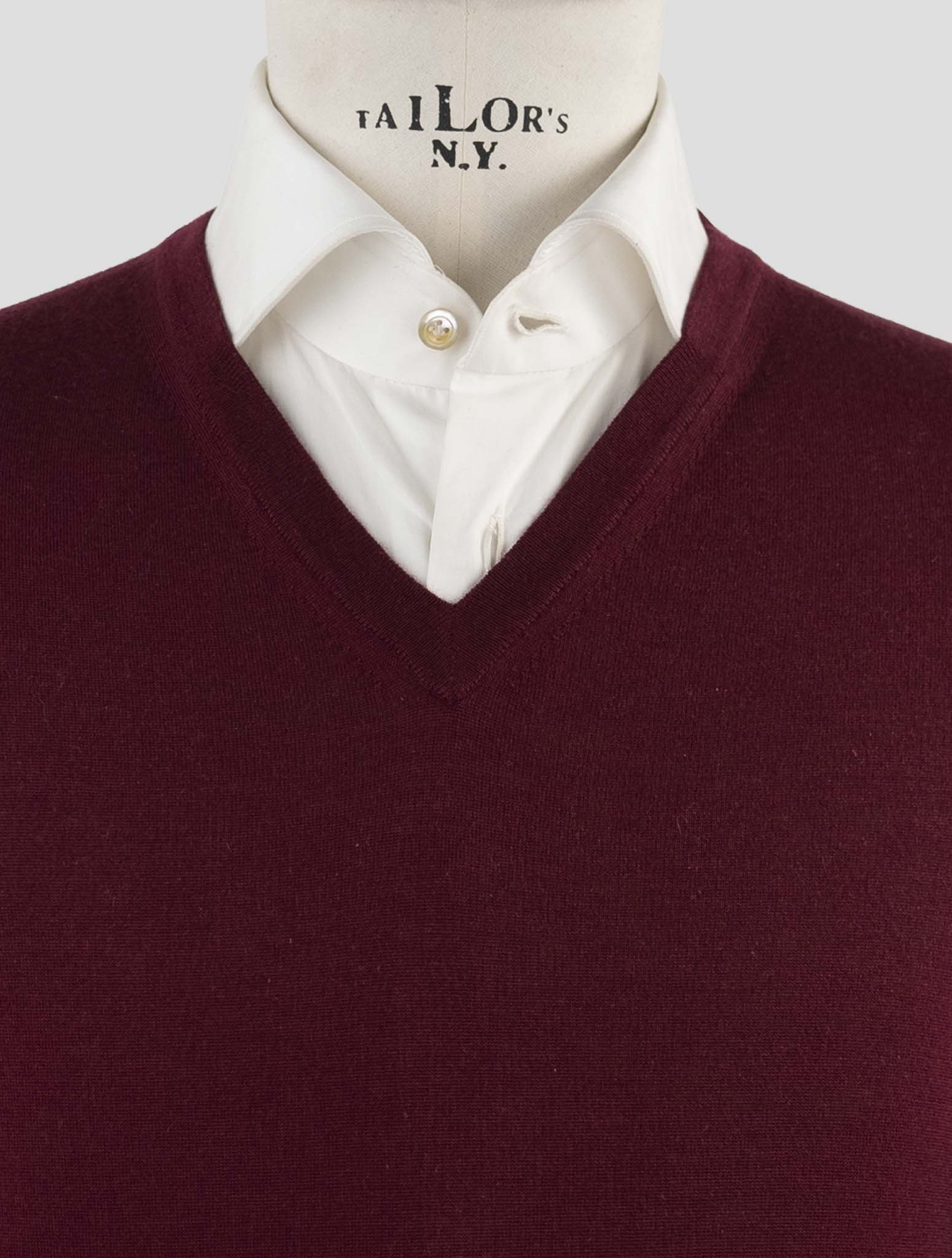 Kiton Burgundy Cashmere Silk Sweater V-Neck