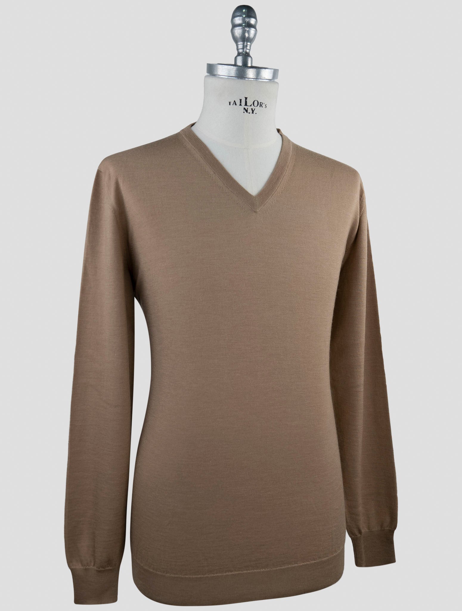 Kiton Brown Cashmere Silk Sweater V-Neck