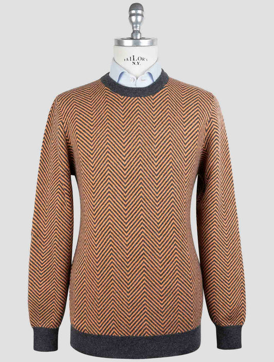 Kiton Gray Orange Cashmere Sweater Crewneck