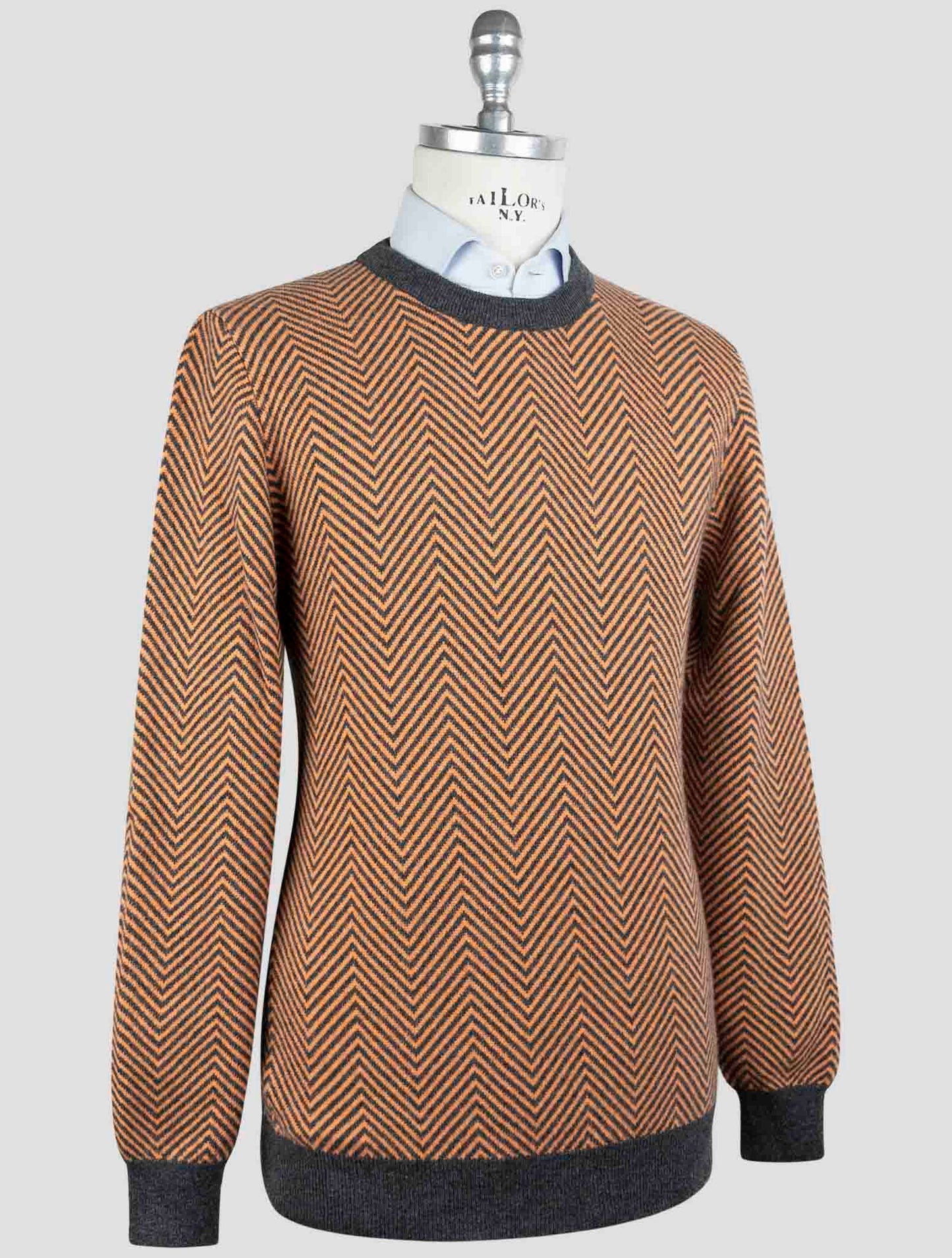 Kiton Gray Orange Cashmere Sweater Crewneck