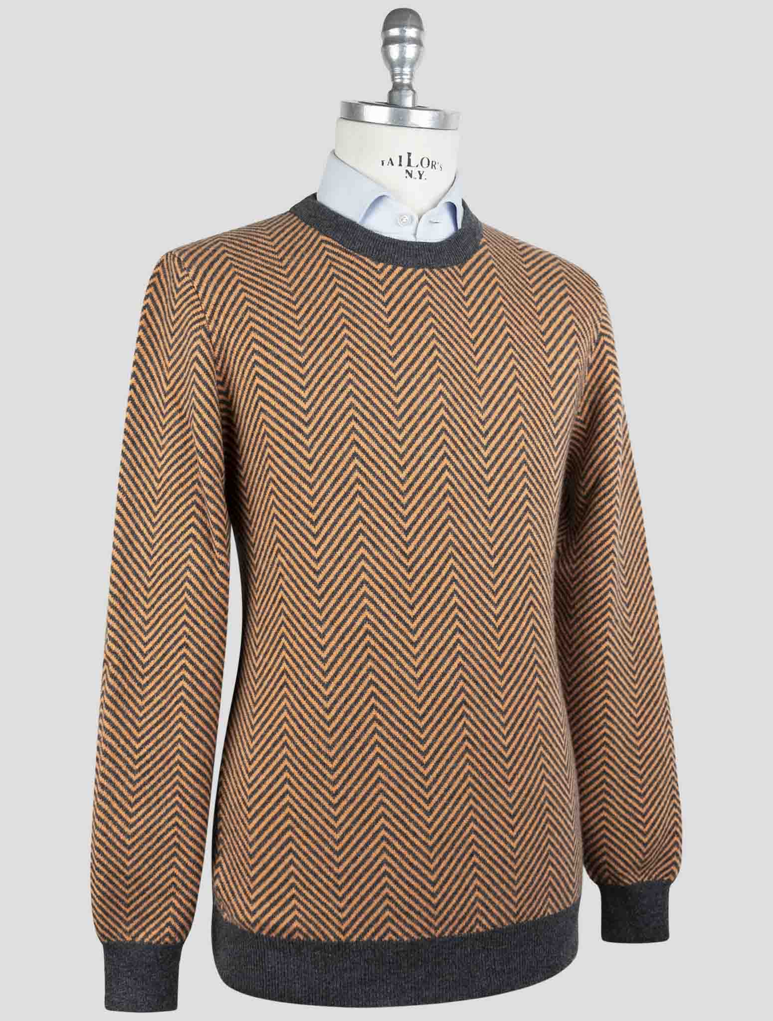 Kiton Gray Orange Cashmere Sweater Crewneck