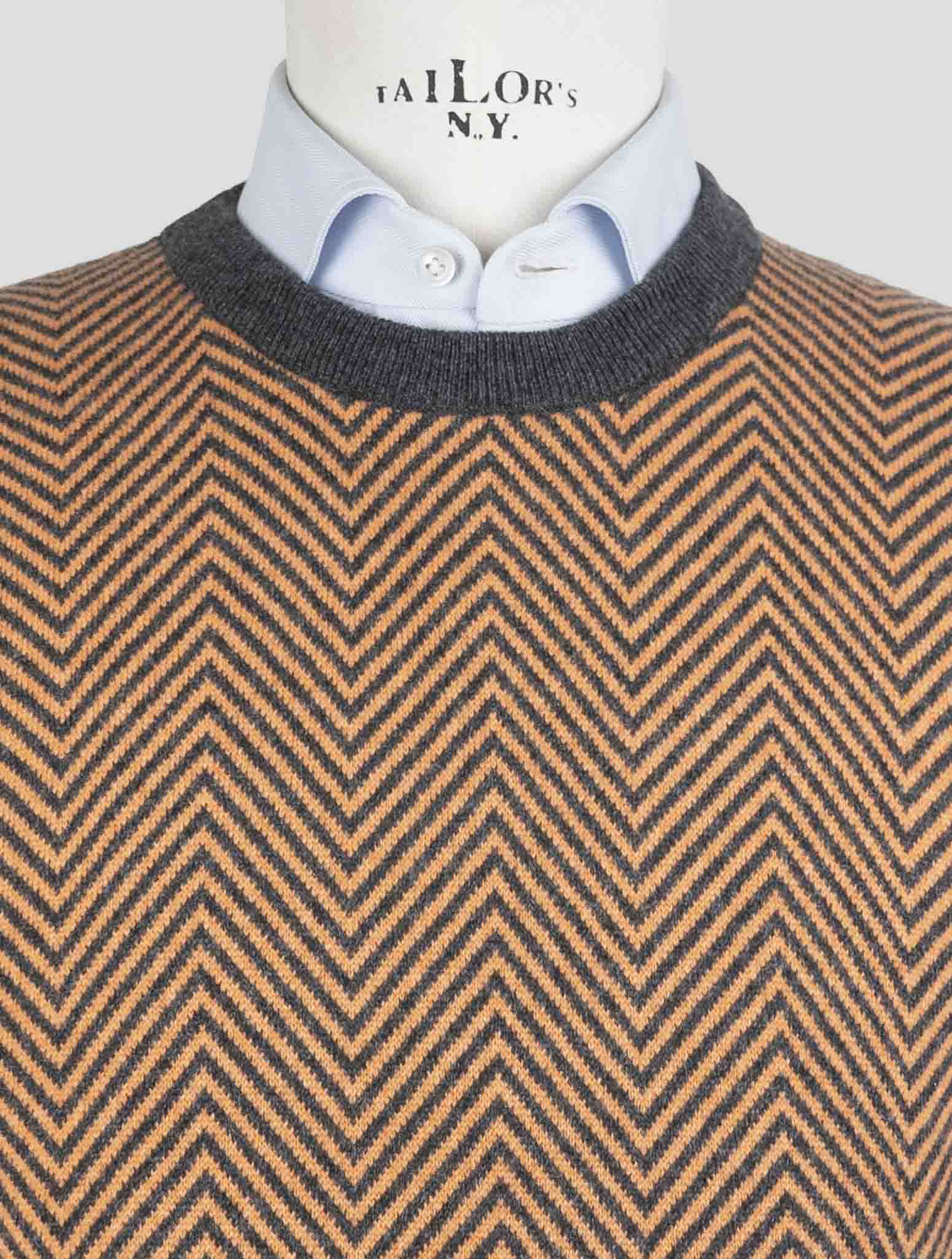 Kiton Gray Orange Cashmere Sweater Crewneck