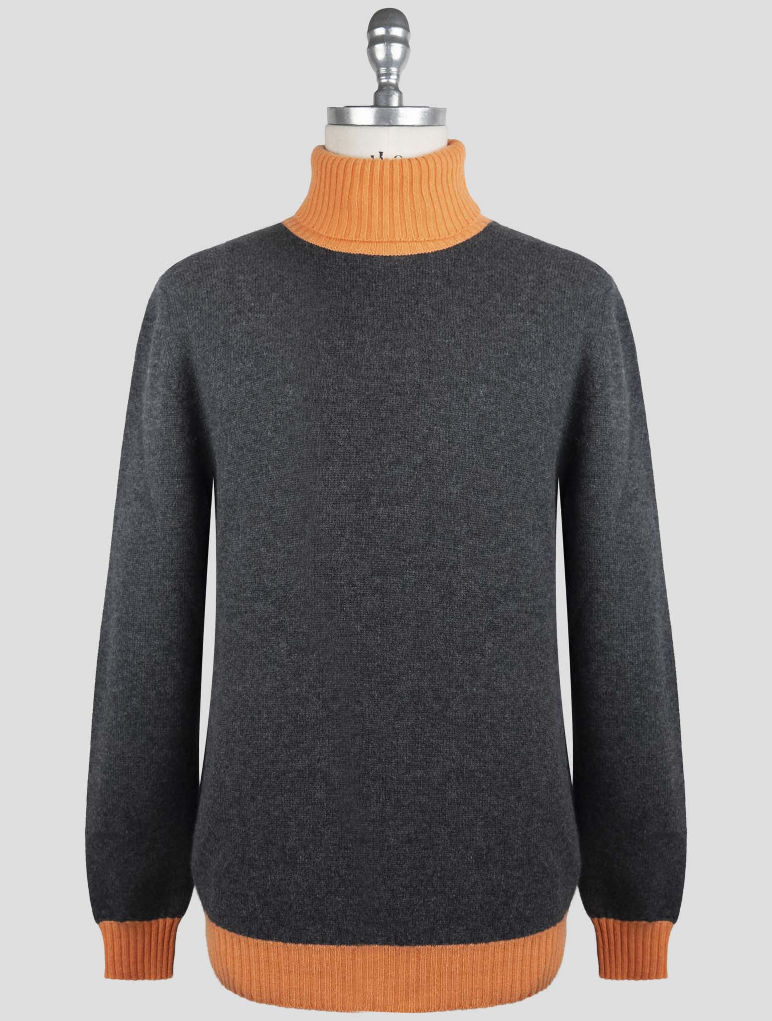 Kiton Gray Orange Cashmere Sweater Turtleneck