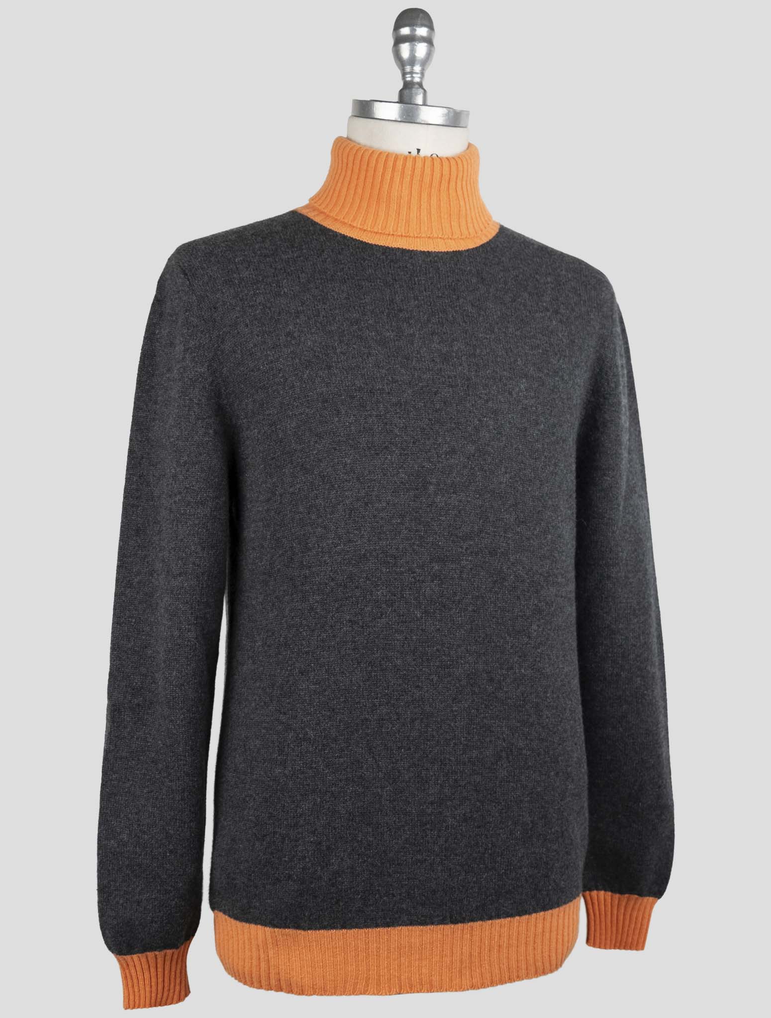 Kiton Gray Orange Cashmere Sweater Turtleneck