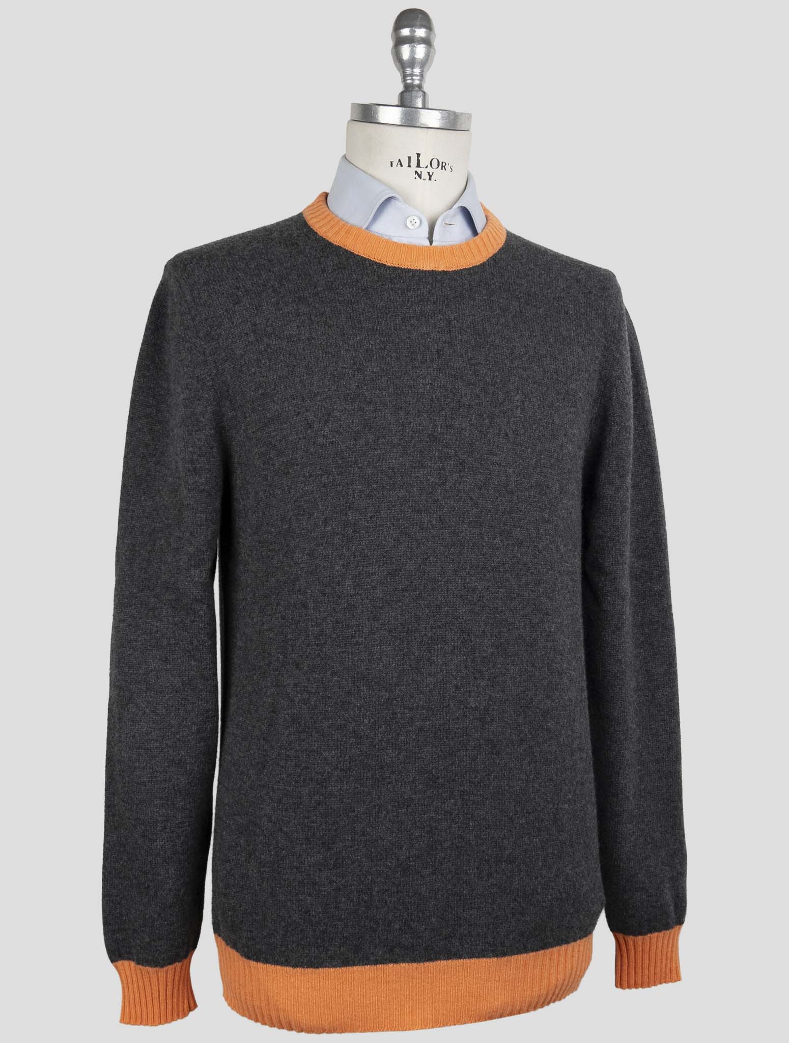 Kiton Gray Orange Cashmere Sweater Crewneck