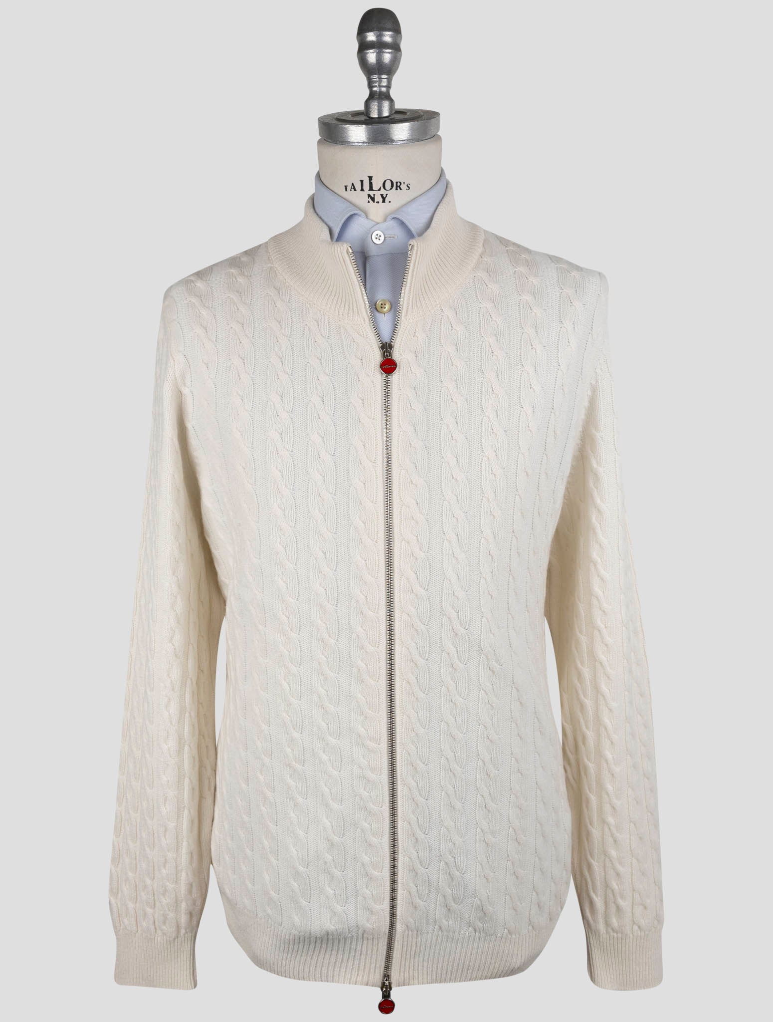Kiton White Cashmere Sweater Full Zip